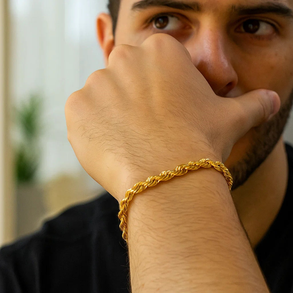 10k yellow gold solid diamond cut rope bracelet, 5.00 mm, showcasing elegant luxury and intricate design details.