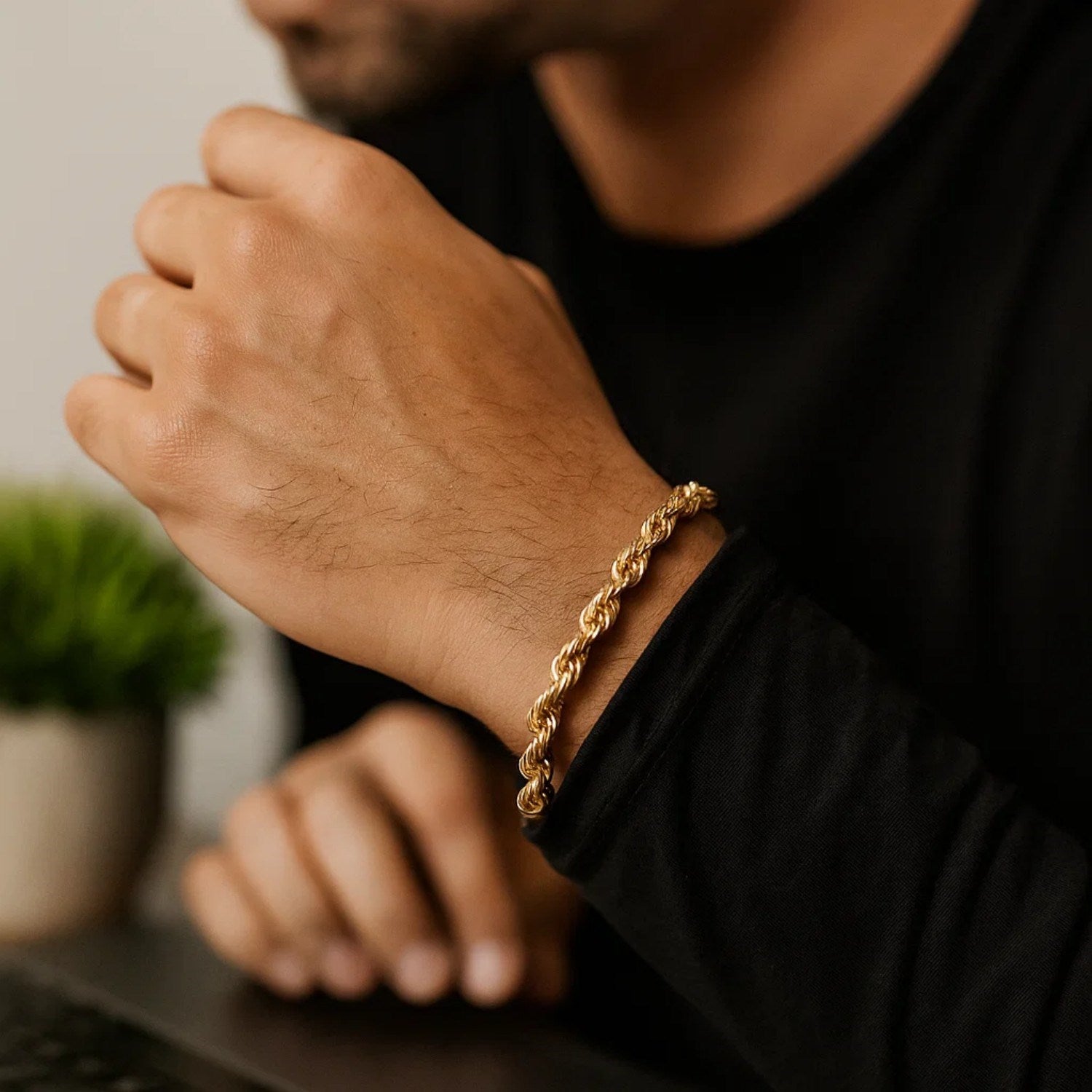 10k yellow gold diamond cut rope bracelet, 5.00 mm wide, exuding elegance and luxury in every twist and turn.