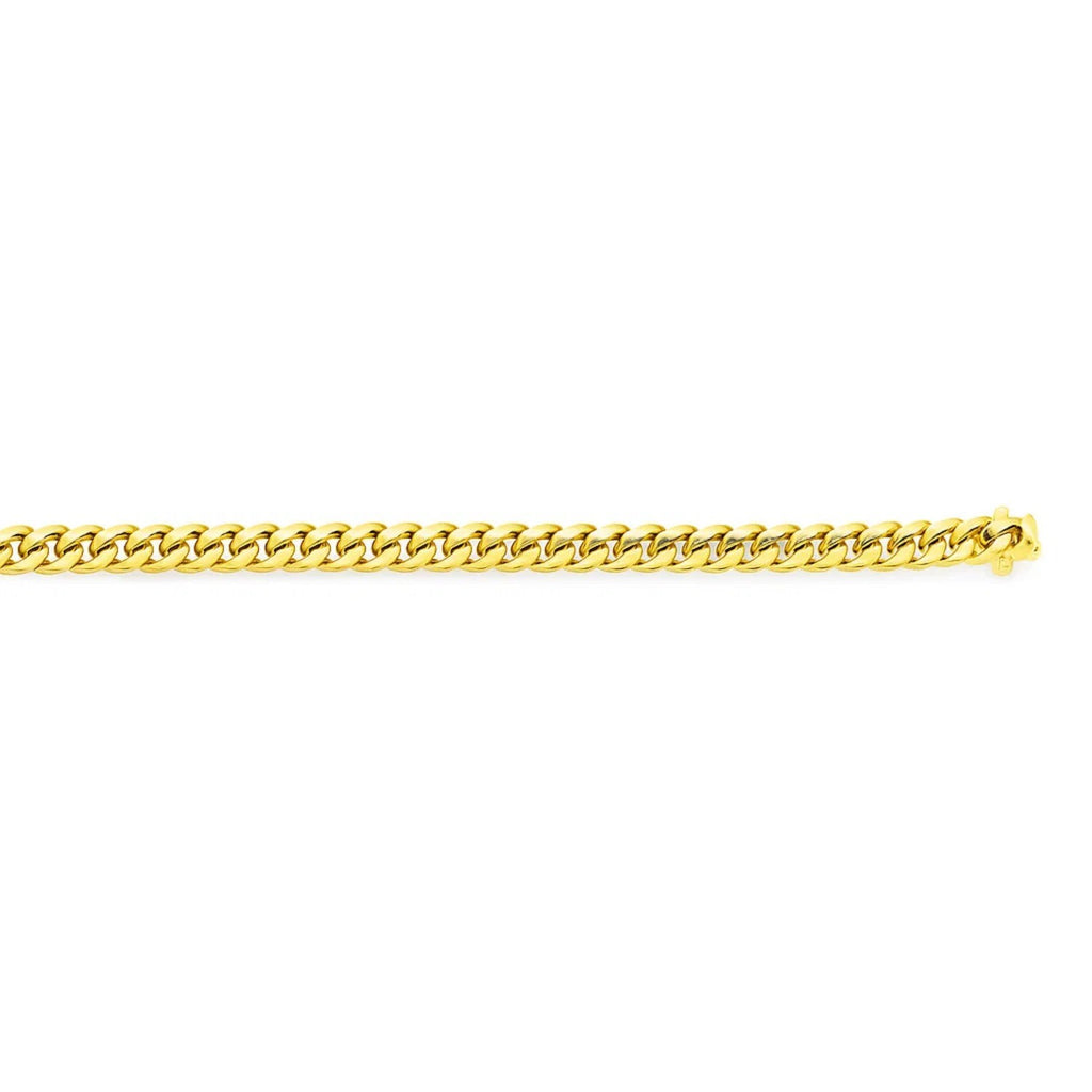 14k yellow gold classic Miami Cuban bracelet with round links, showcasing timeless elegance and luxurious craftsmanship.