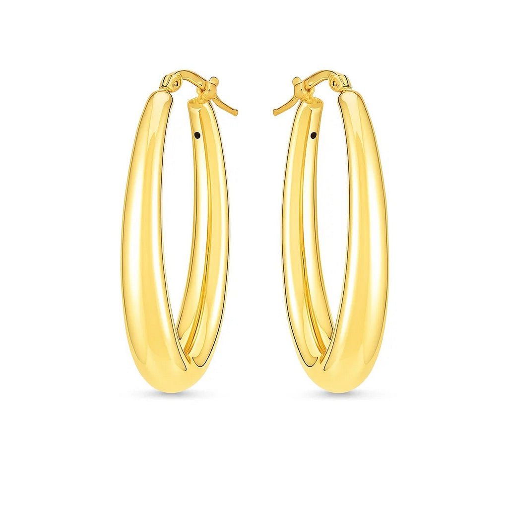 14k yellow gold elongated oval hoop earrings with a contemporary design, perfect for elegant occasions.