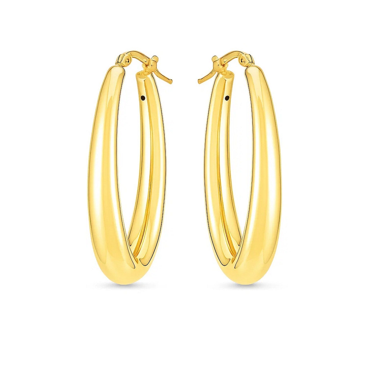 14k yellow gold elongated oval hoop earrings with a contemporary design, perfect for elegant occasions.