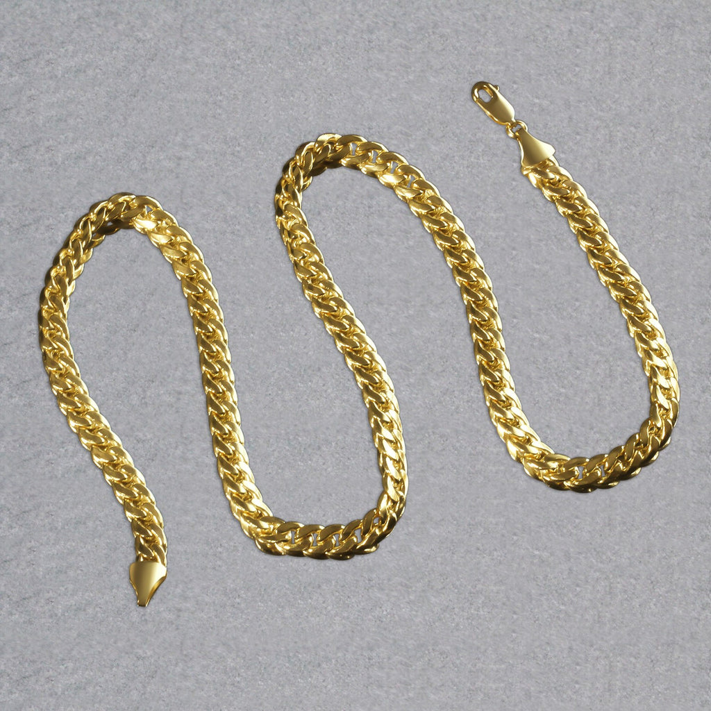 14k yellow gold Miami Cuban semi-solid chain, modern design, 7.00 mm width, perfect for layering or standalone elegance.