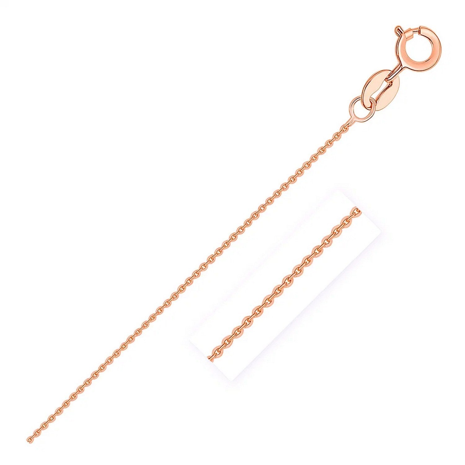 14k rose gold diamond cut cable link chain, modern design, featuring elegant interlocking links.