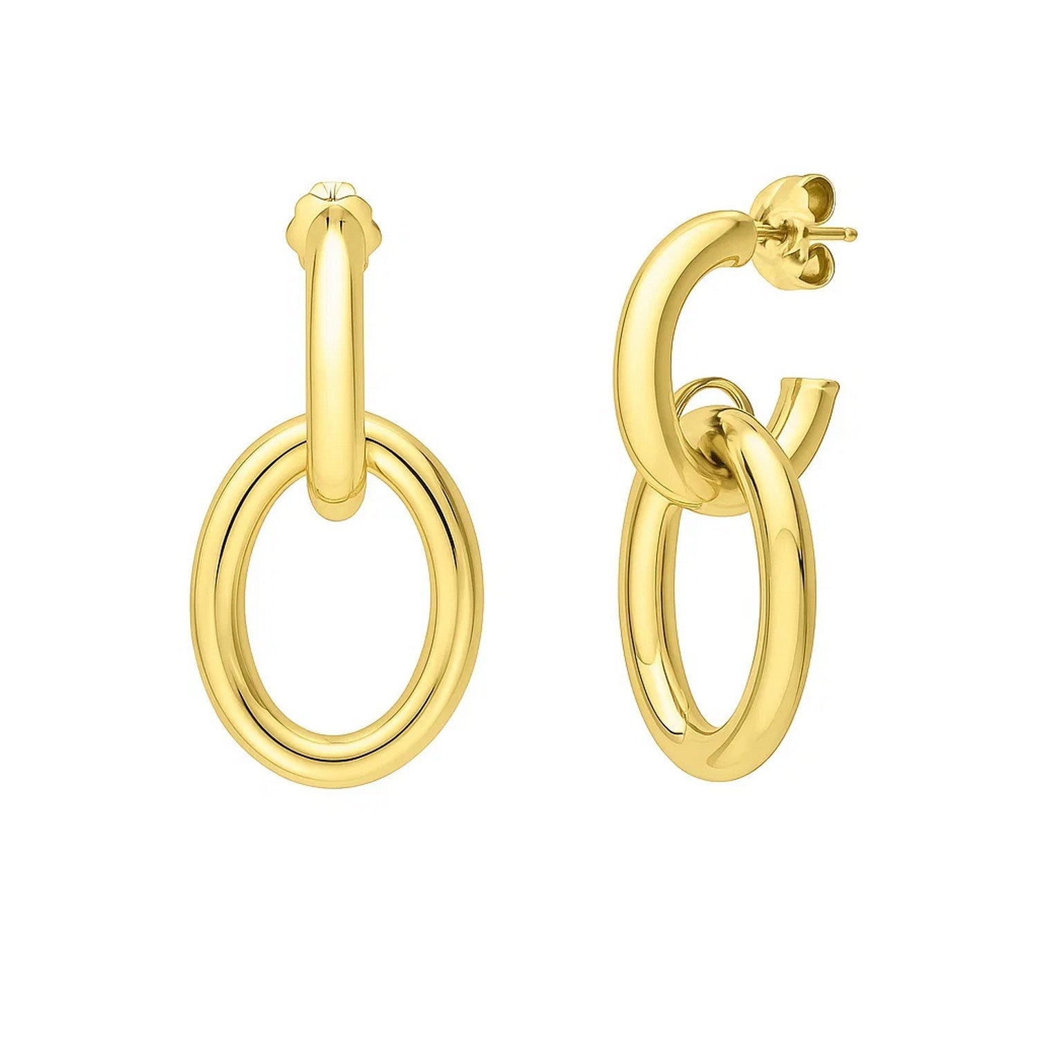 14k yellow gold interlocking link dangle earrings with a modern design, perfect for elegant occasions.