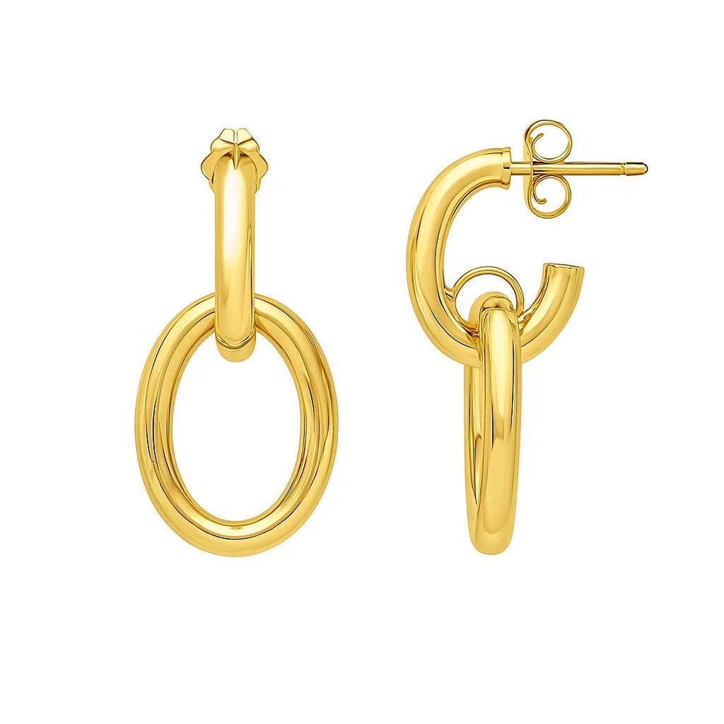 14k yellow gold interlocking link dangle earrings with a modern design, perfect for elegant occasions.