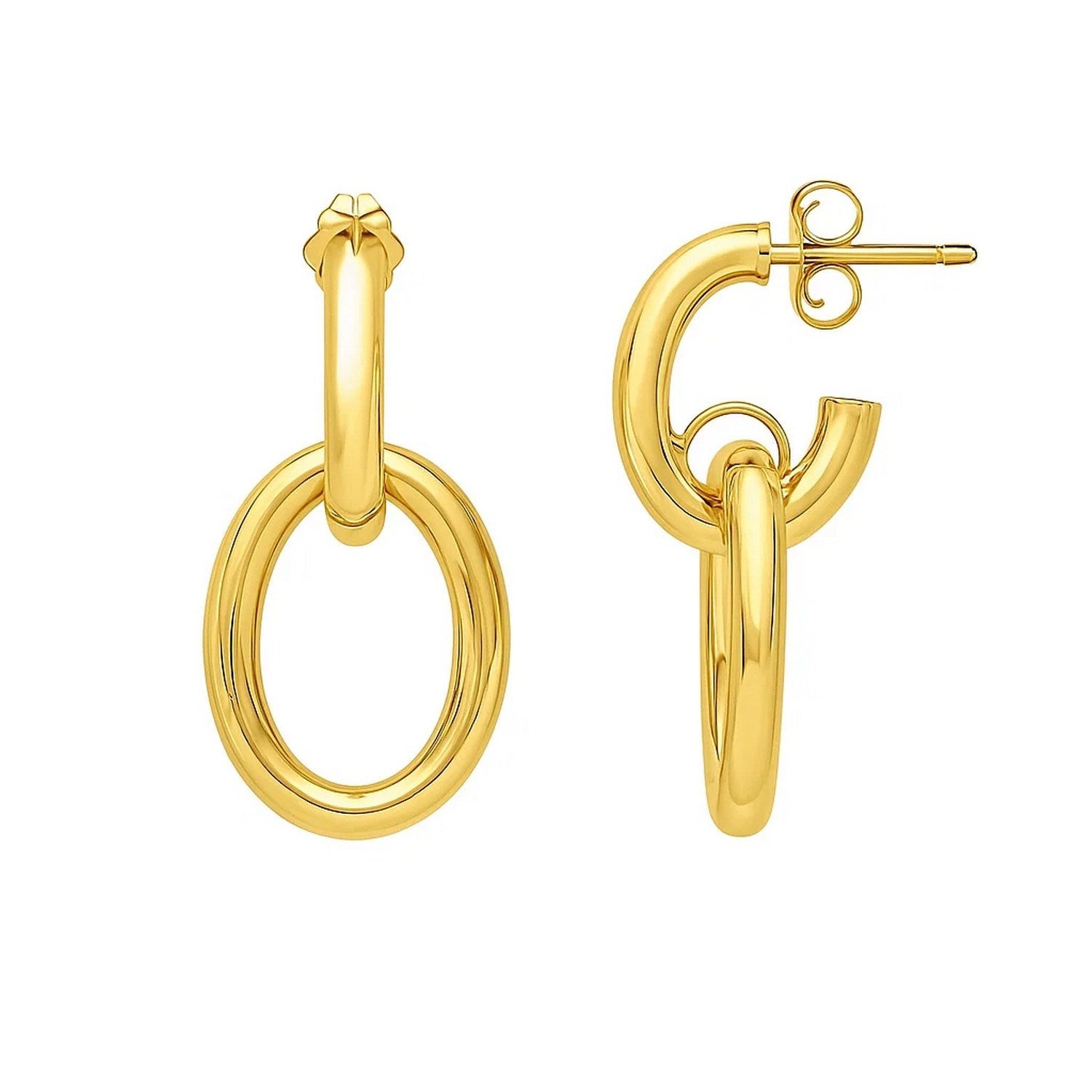 14k yellow gold interlocking link dangle earrings with a modern design, perfect for elegant occasions.