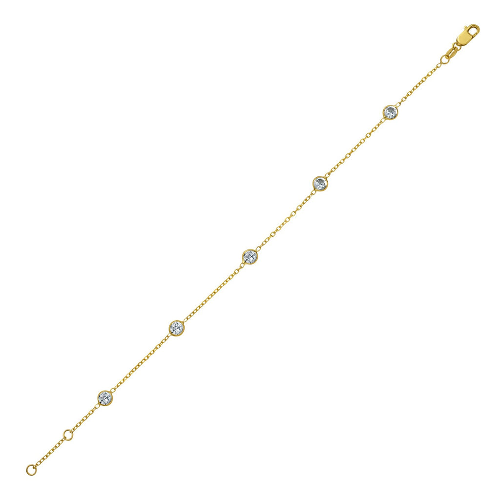 Elegant 14k yellow gold CZ station bracelet featuring a delicate chain design, perfect for luxurious everyday wear.