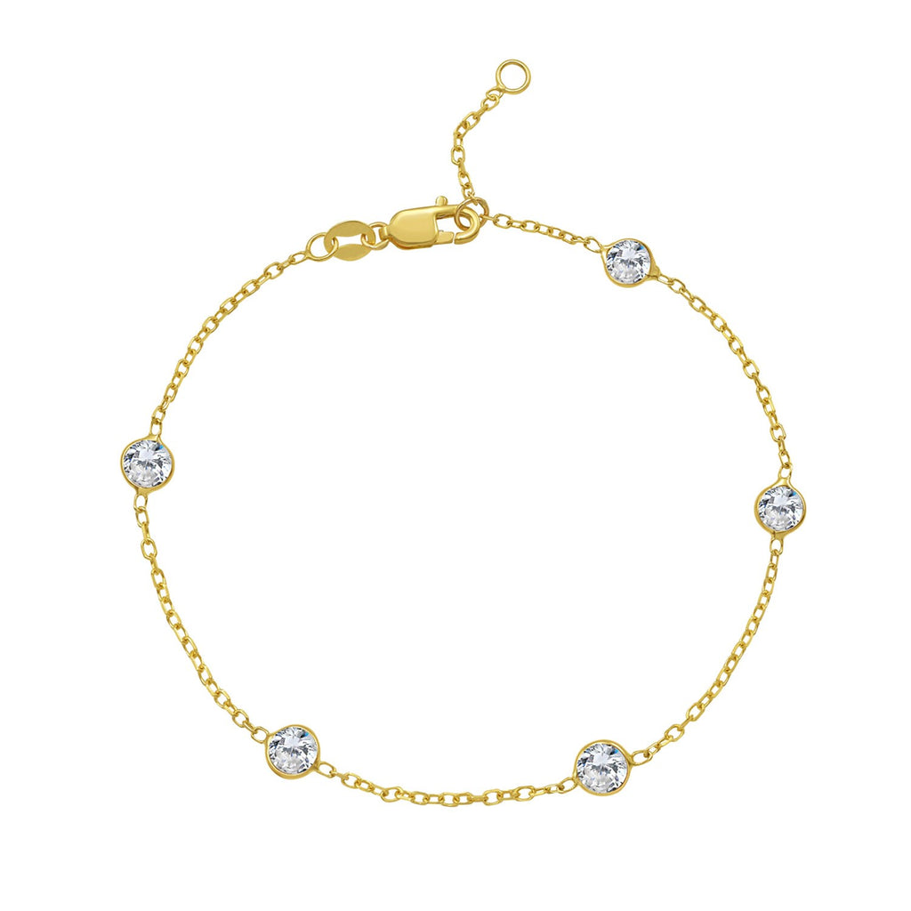 Elegant 14K yellow gold CZ station bracelet featuring a delicate chain design for a timeless luxury appeal.