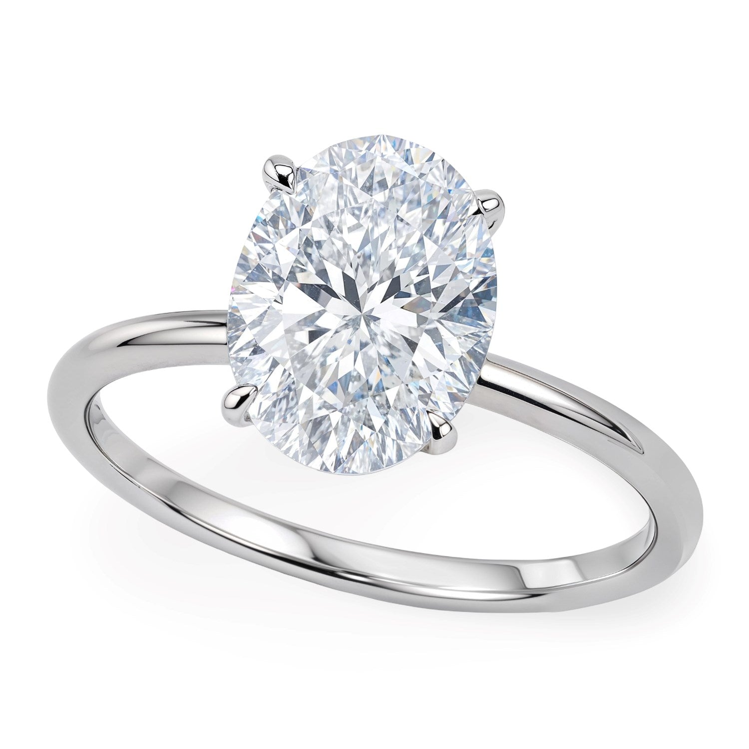 14k white gold solitaire ring featuring a stunning 2 carat oval lab-grown diamond, exuding timeless elegance.