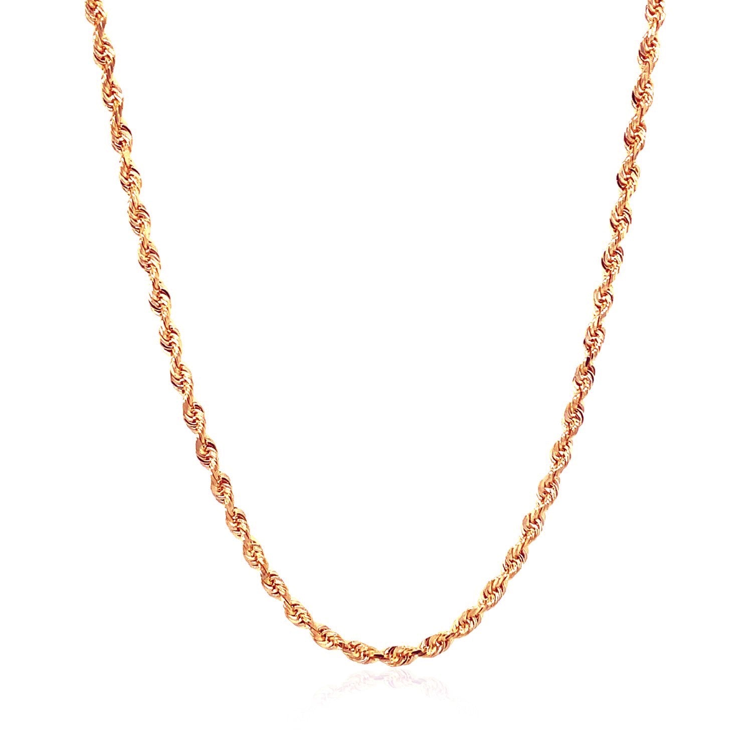 14k rose gold diamond cut rope chain, modern design, 2.30 mm width, showcasing exquisite craftsmanship and elegance.