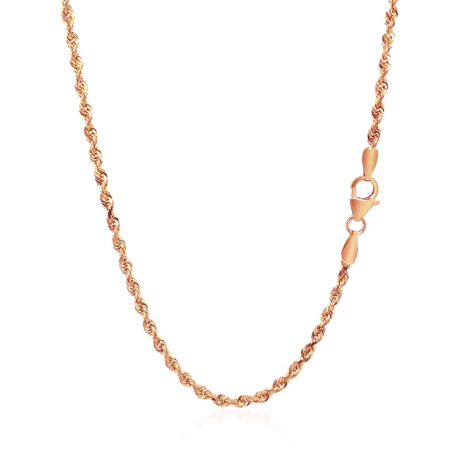 14k rose gold diamond cut rope chain, modern design, 2.30 mm width, perfect for layering or as a statement piece.