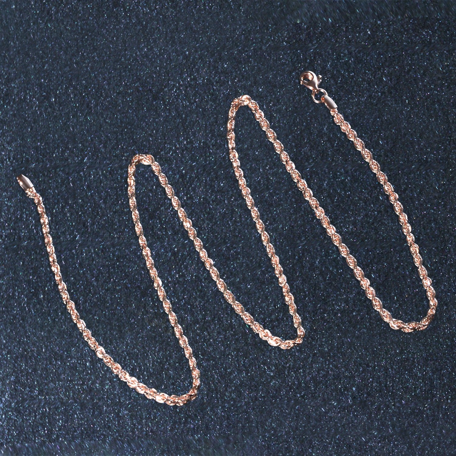 14k rose gold diamond cut rope chain, 2.30 mm, featuring a modern design with elegant round links.