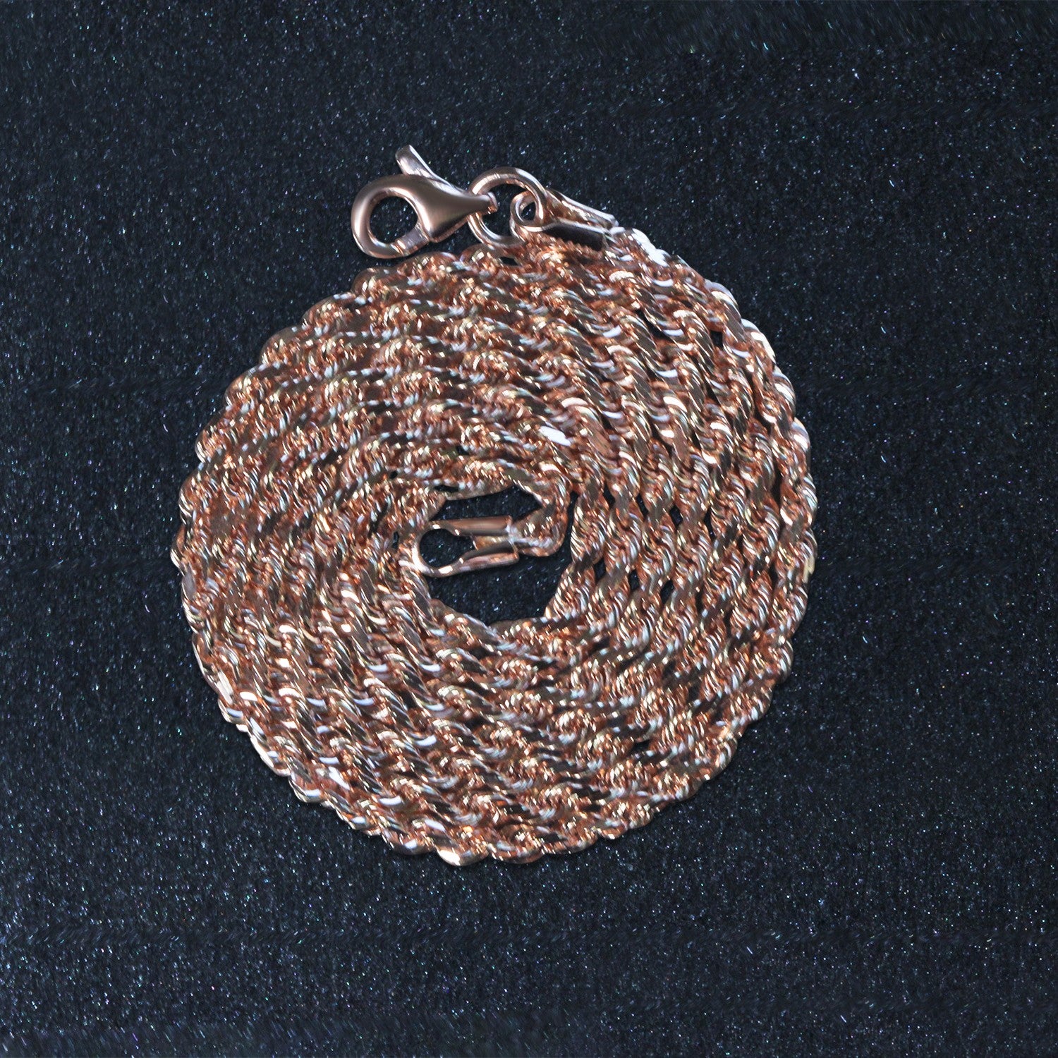 14k rose gold diamond cut rope chain, 2.30 mm, featuring a modern design with elegant round links.