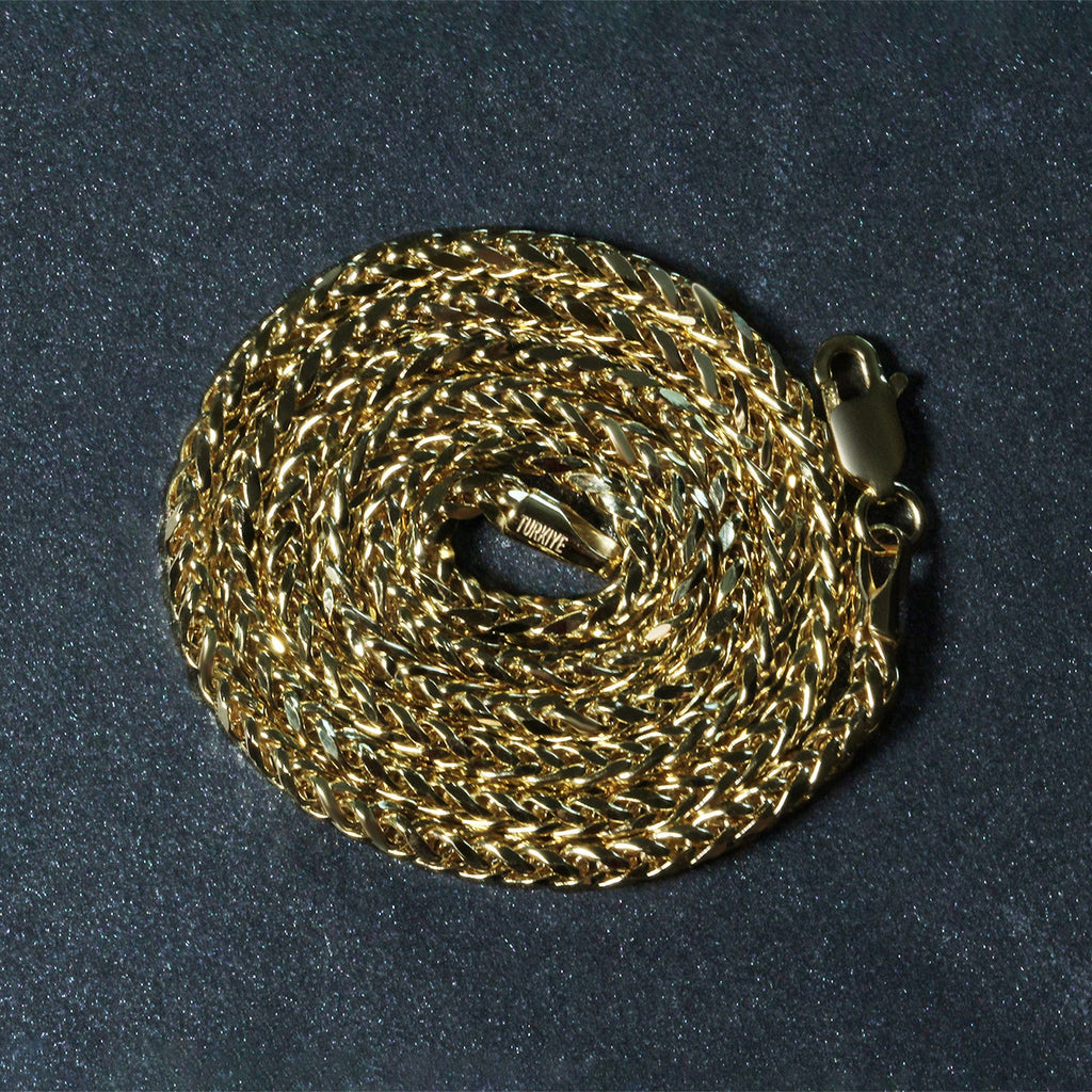 14k yellow gold Lite diamond cut round Franco chain, elegantly crafted with a 2.70 mm width for luxurious style.