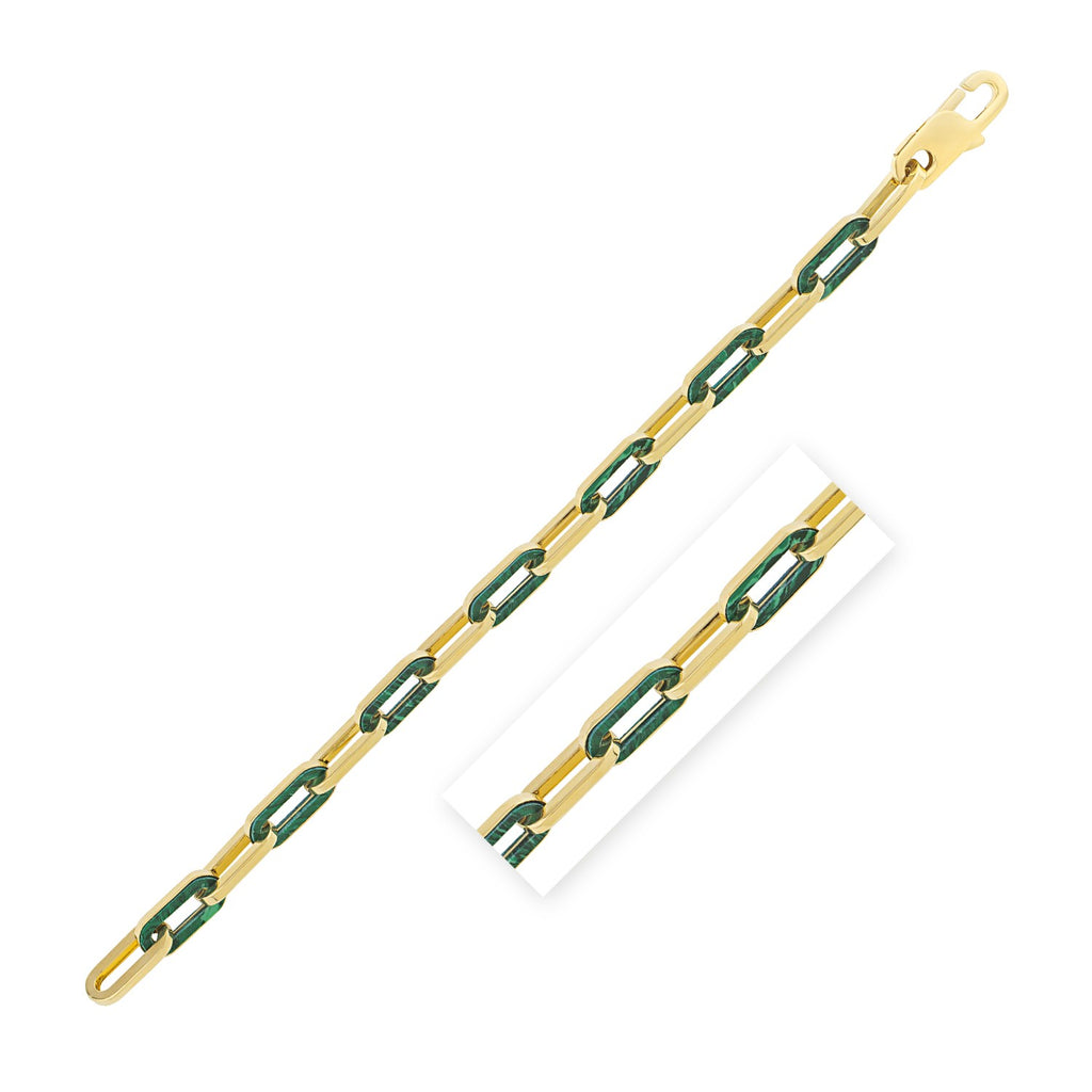 14k yellow gold malachite paperclip bracelet featuring modern link design, perfect for elegant layering or standalone wear.