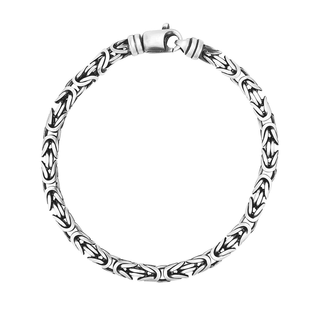 Sterling silver Byzantine chain bracelet with gunmetal finish, featuring modern link design and 5.00 mm width.