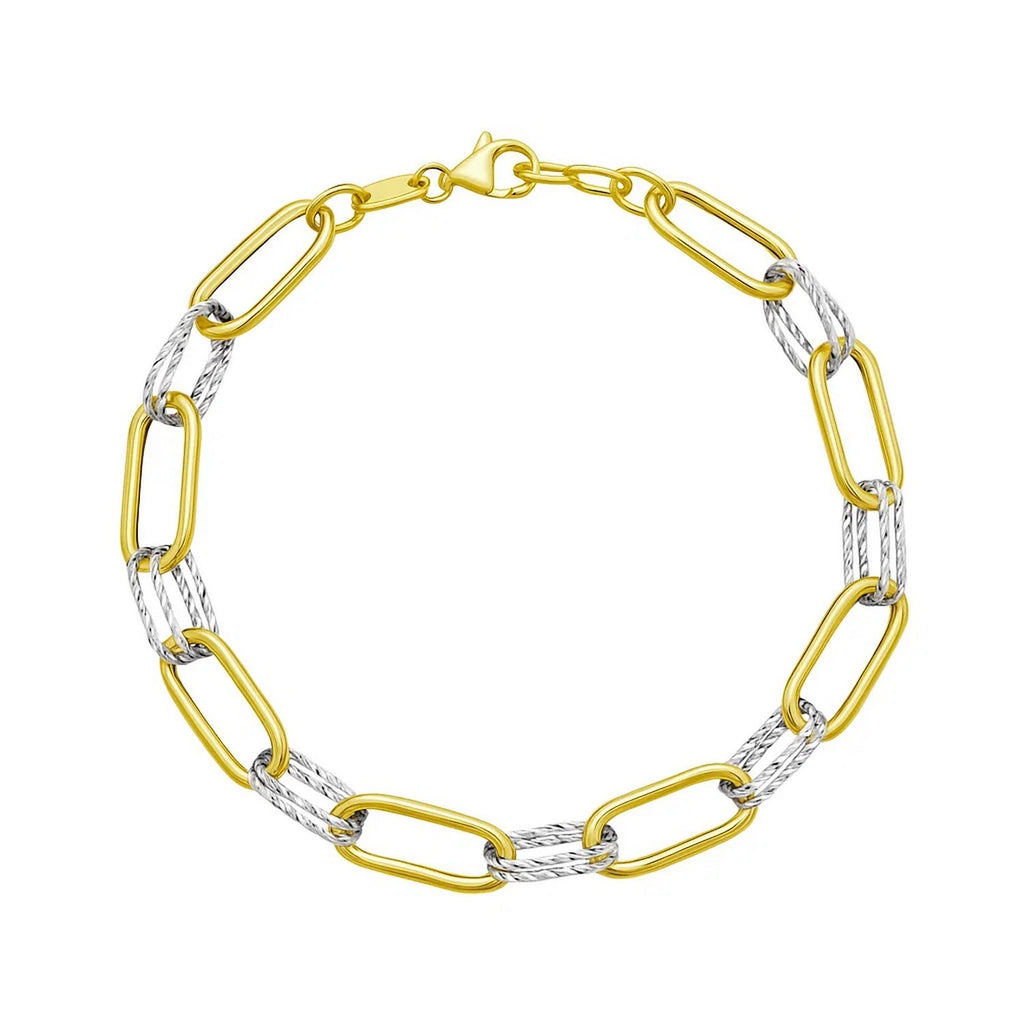 14K two-tone gold diamante paperclip bracelet featuring modern link design and exquisite diamond accents.