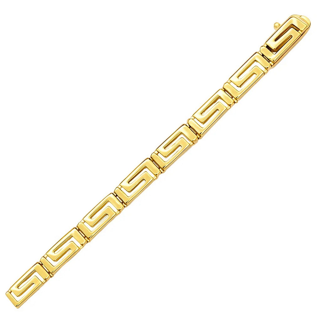 14k yellow gold Greek fret design bracelet, modern eternity style, 3.30 mm width, perfect for luxury jewelry lovers.