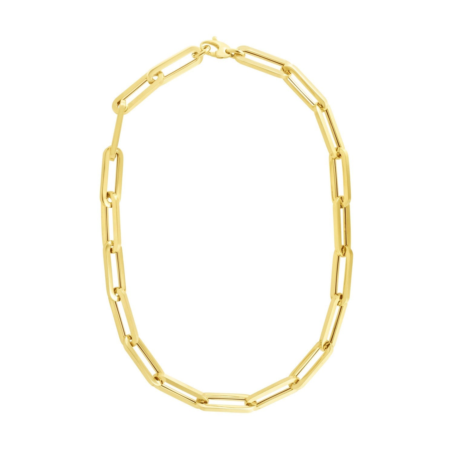 14k yellow gold extra wide paperclip chain necklace, modern design with elegant round links for a luxurious look.