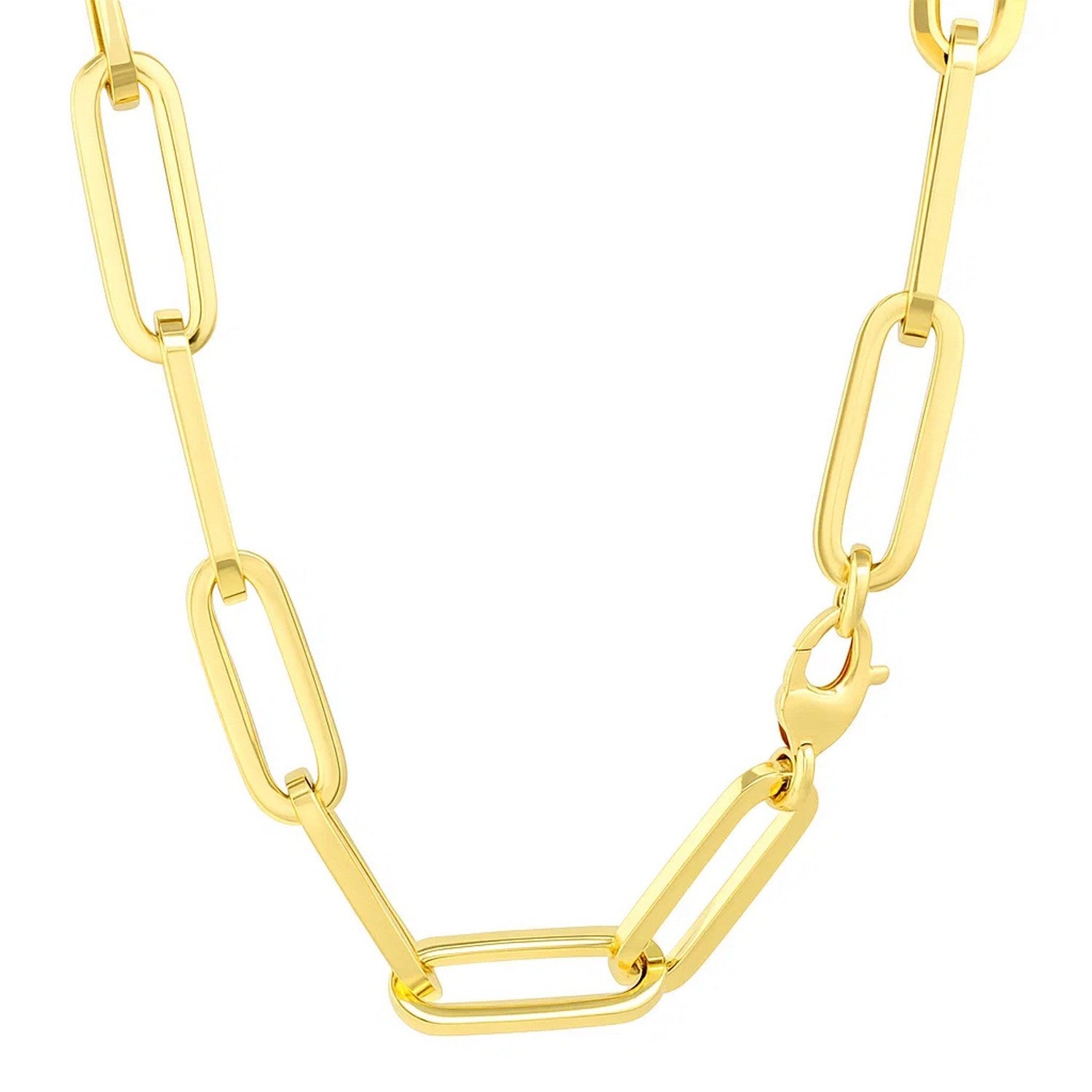 14k yellow gold extra wide paperclip chain necklace with modern design, perfect for layering or standalone elegance.