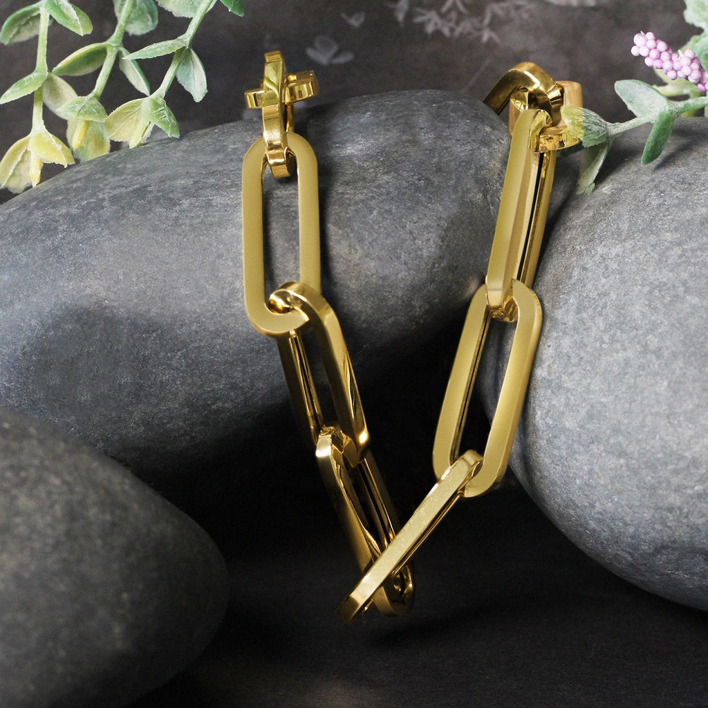 14k yellow gold extra wide paperclip chain necklace showcasing a modern design with elegant round links.