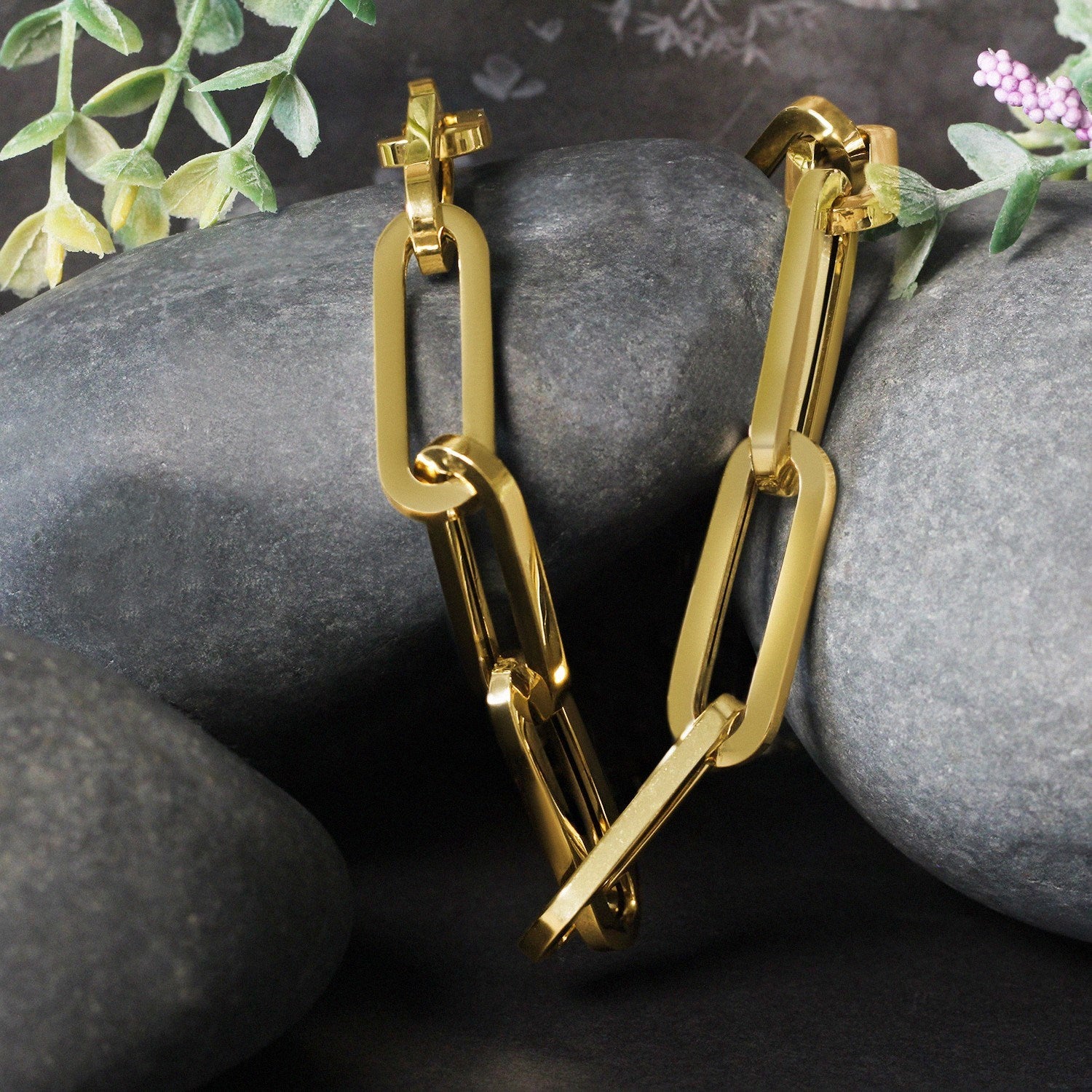 14k yellow gold extra wide paperclip chain necklace showcasing a modern design with elegant round links.