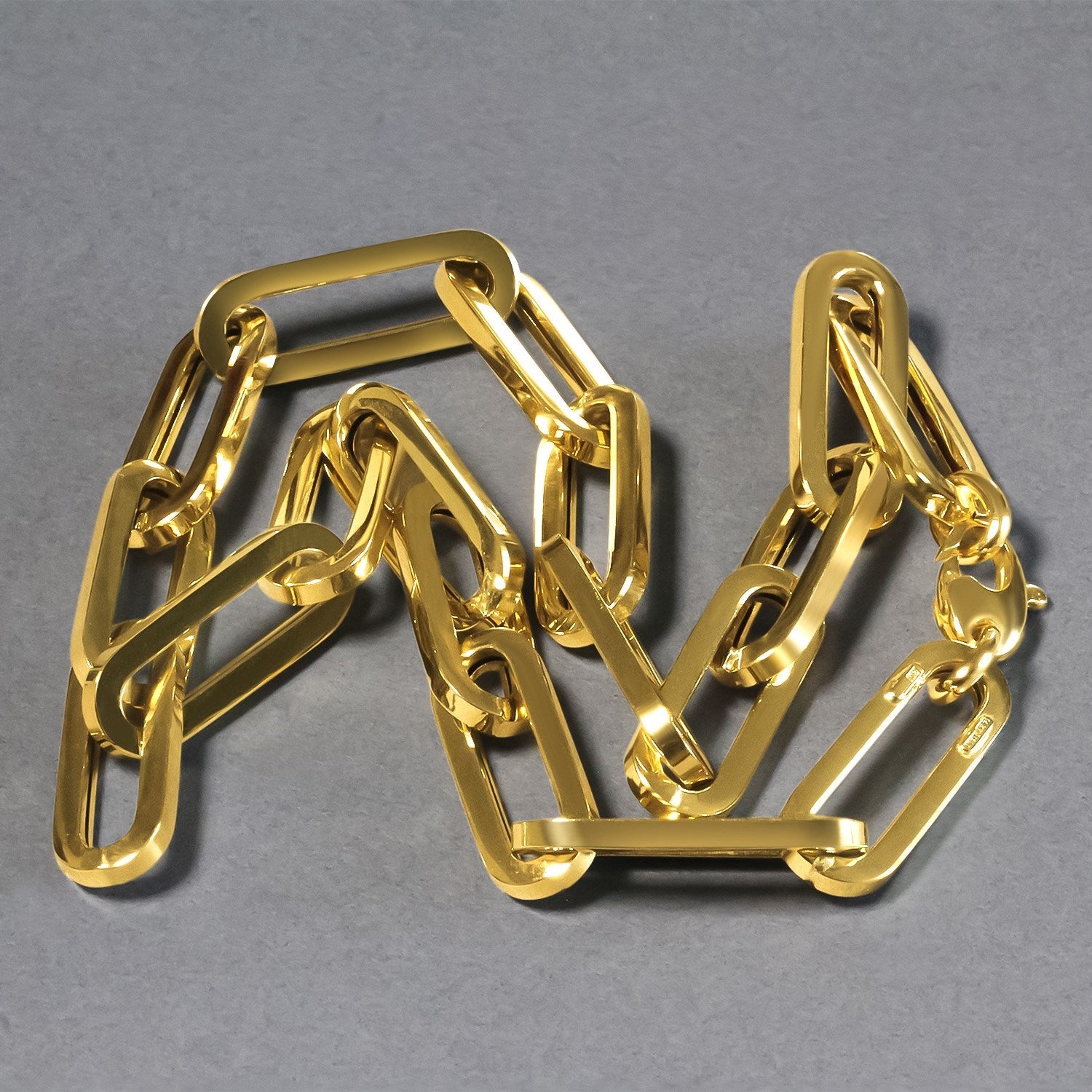 14k yellow gold extra wide paperclip chain necklace with modern design, perfect for layering or standalone elegance.