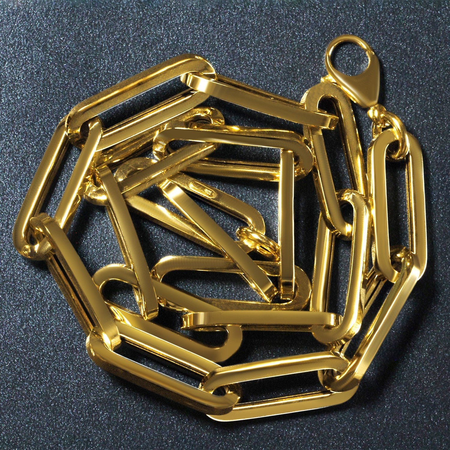 14k yellow gold extra wide paperclip chain necklace with a modern design and elegant round links.