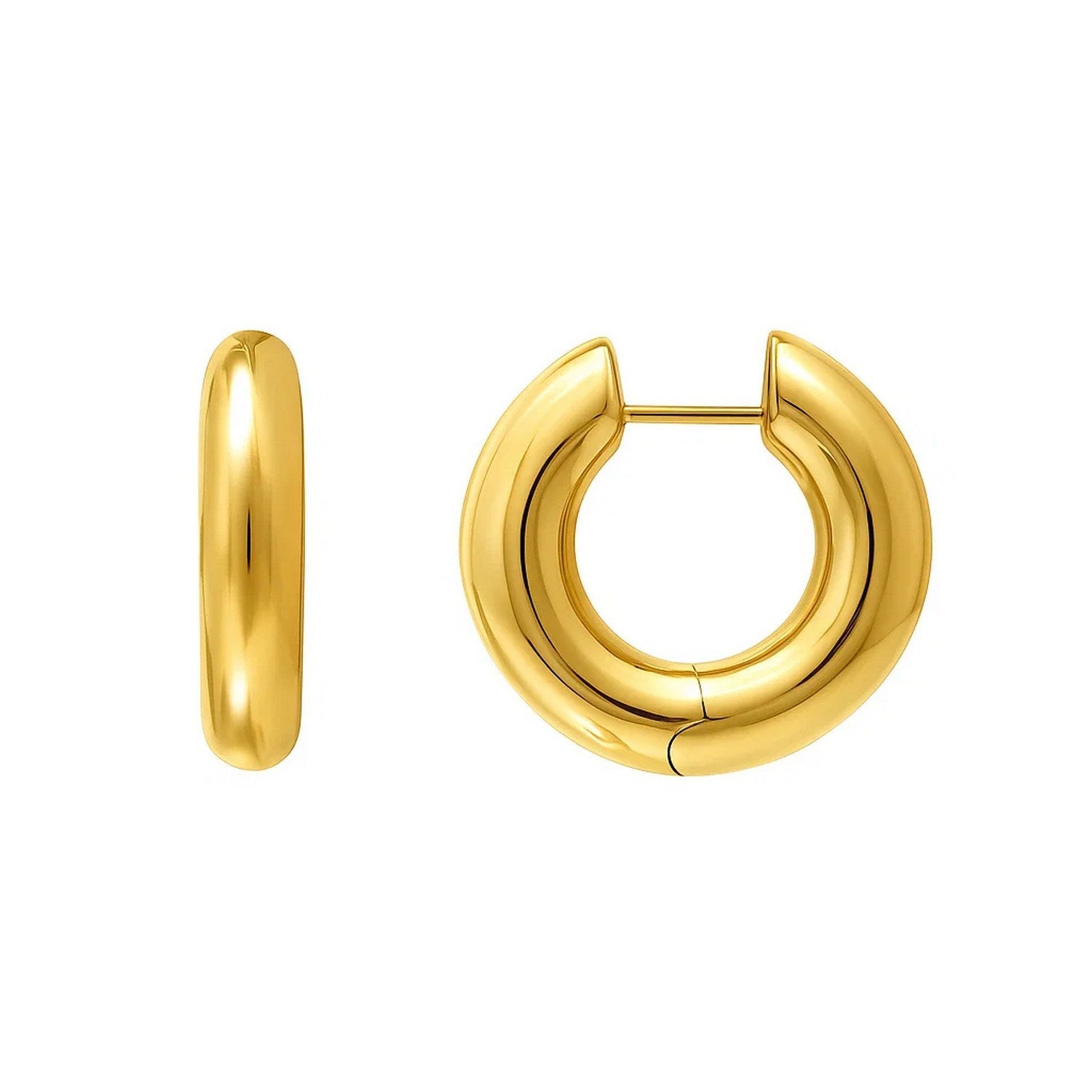 14K yellow gold large round electroform hoop earrings with a contemporary design, perfect for elegant occasions.