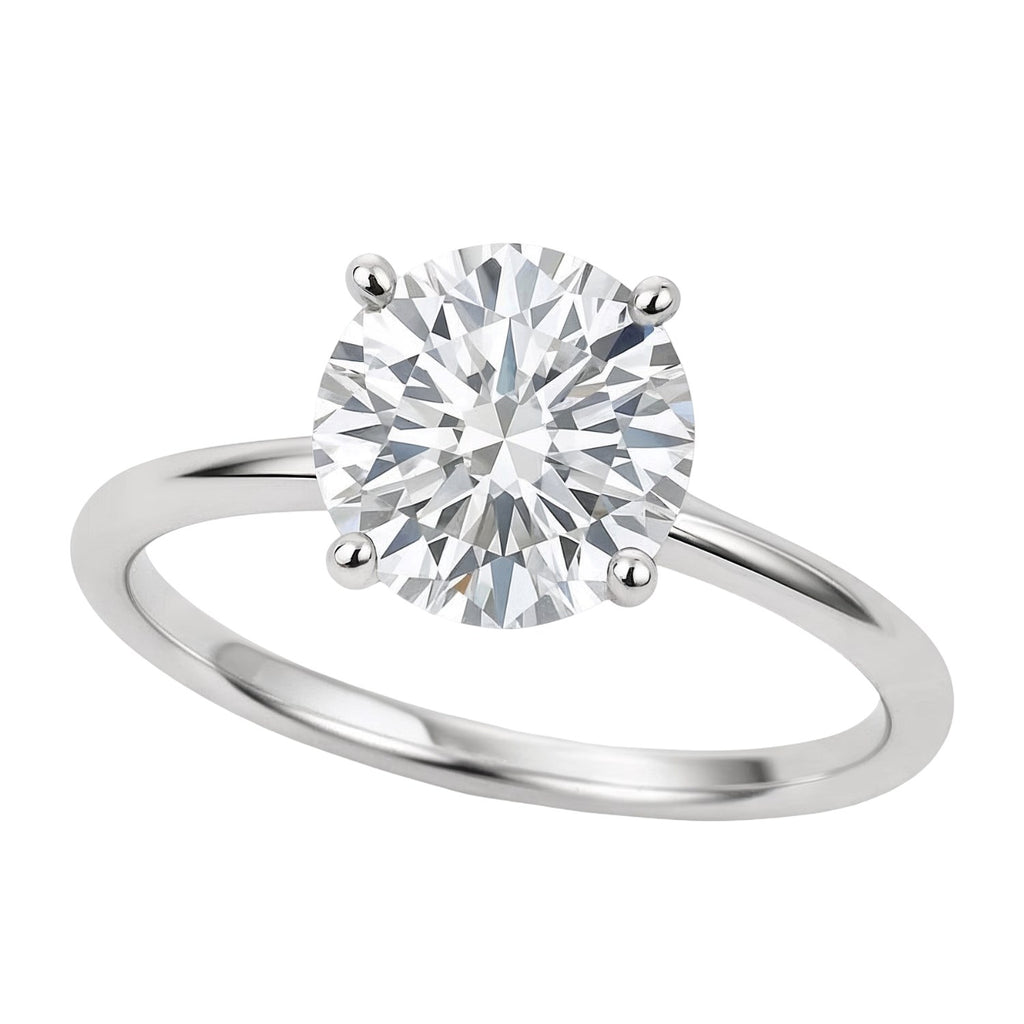 2 carat round lab-grown diamond solitaire ring in elegant 10K white gold, showcasing timeless luxury and classic design.
