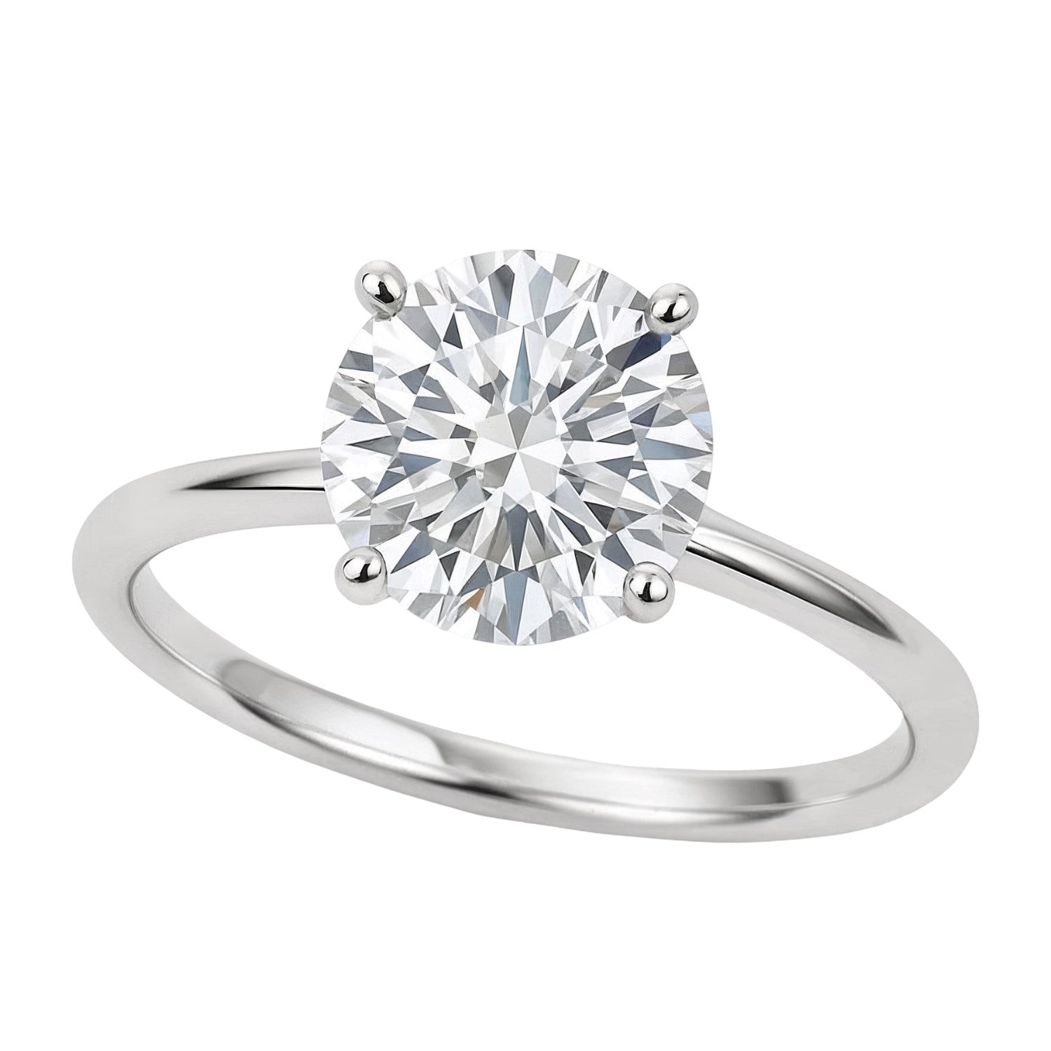 2 carat round lab-grown diamond solitaire ring in elegant 10K white gold, showcasing timeless luxury and classic design.