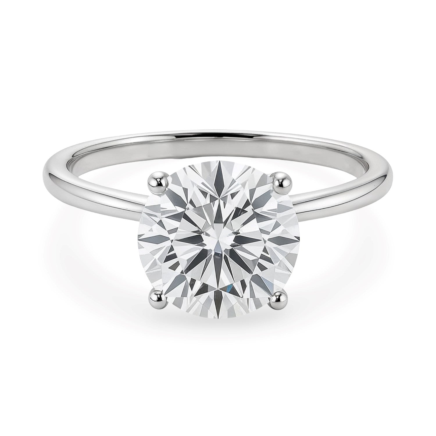 2 carat round lab-grown diamond solitaire ring in 10K white gold, showcasing timeless elegance and classic design.