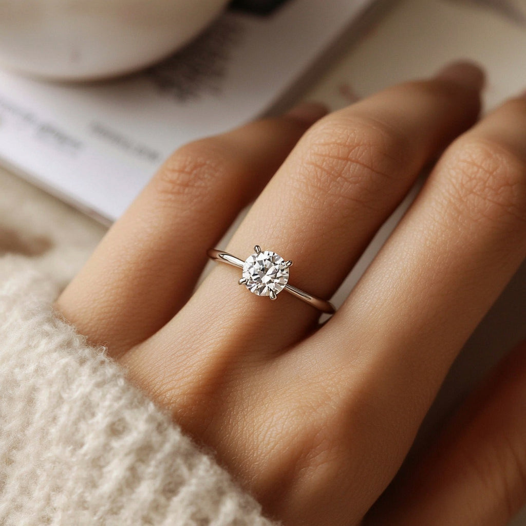 2 carat round lab grown diamond solitaire ring in 10K white gold, showcasing timeless elegance and classic design.