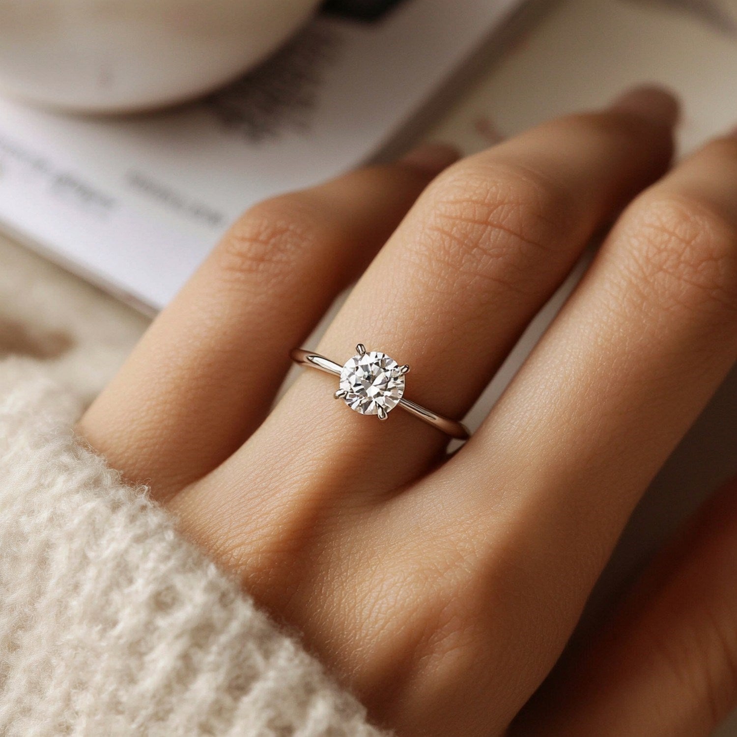 2 carat round lab grown diamond solitaire ring in 10K white gold, showcasing timeless elegance and classic design.