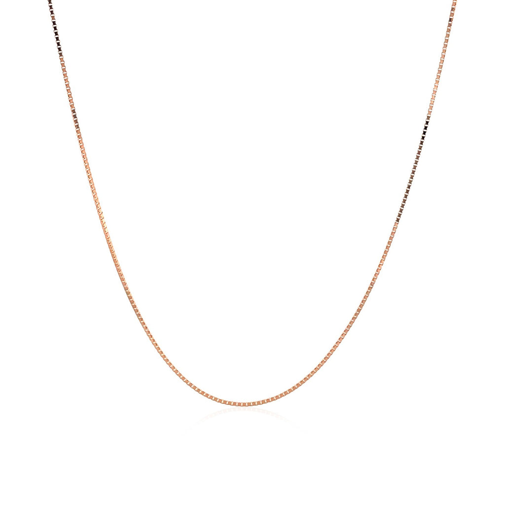 14k rose gold classic box chain with a modern design, showcasing a sleek and elegant round link style.