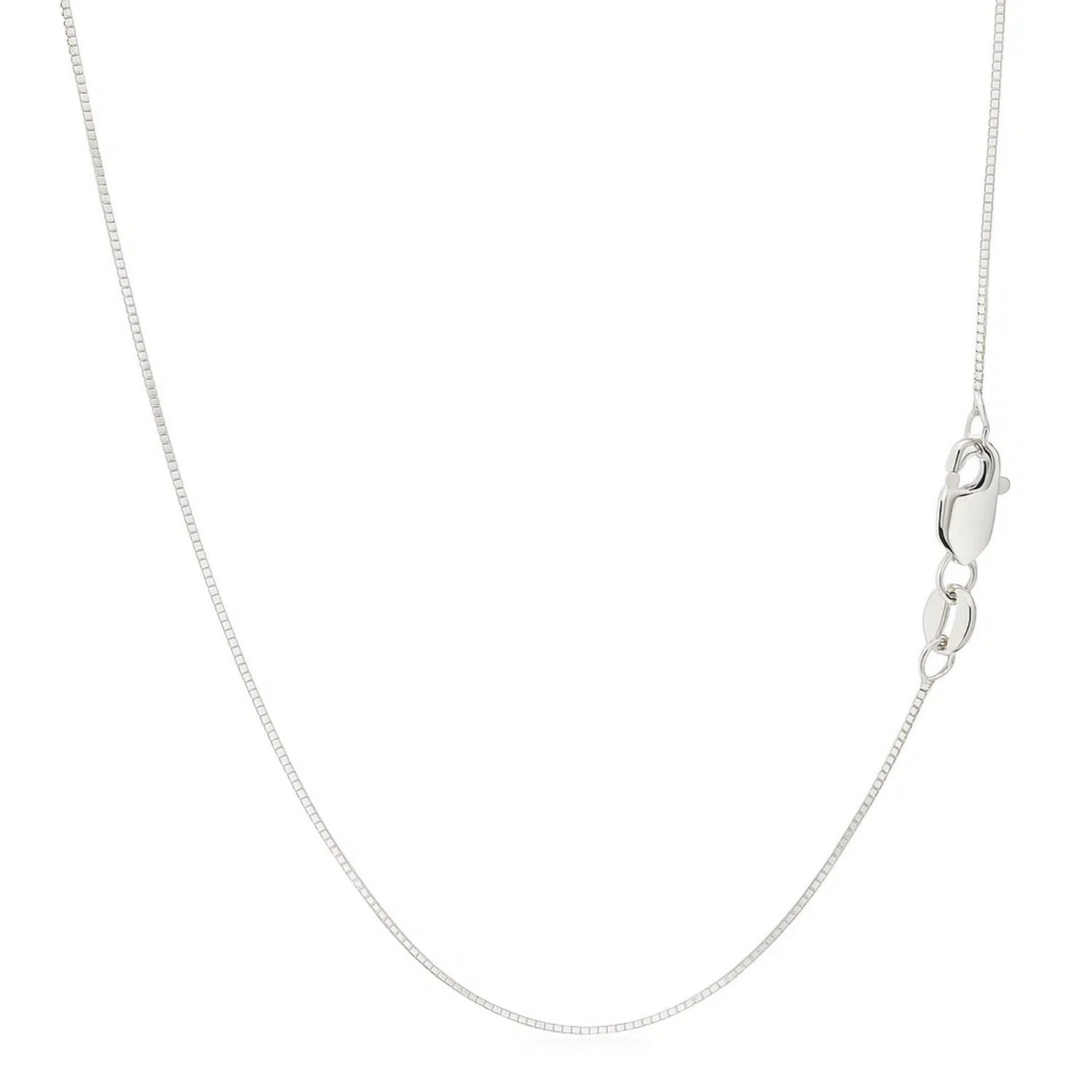 14k white gold classic box chain (0.45 mm) with a sleek, timeless design, perfect for layering or standalone elegance.