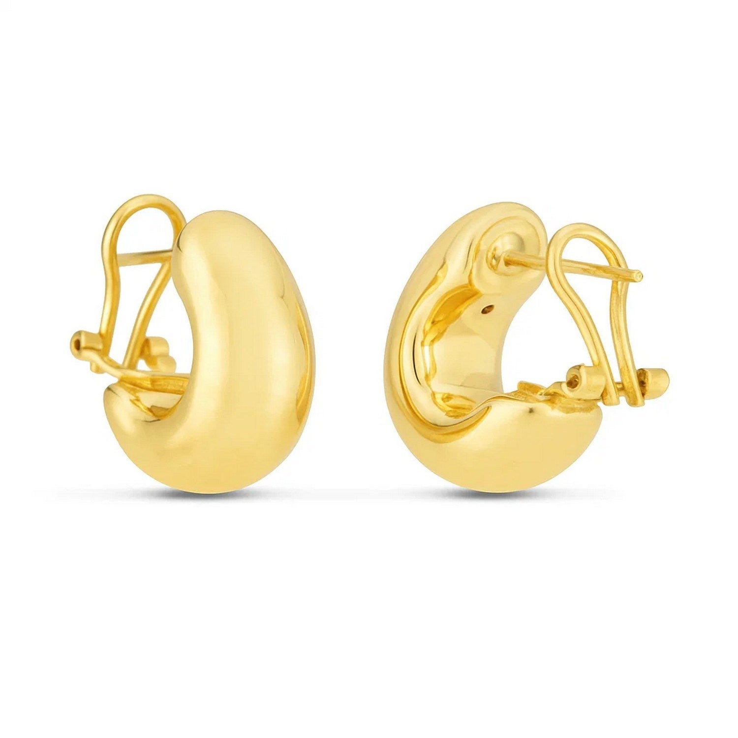 14k yellow gold polished small omega hoop earrings with a contemporary design, perfect for elegant occasions.