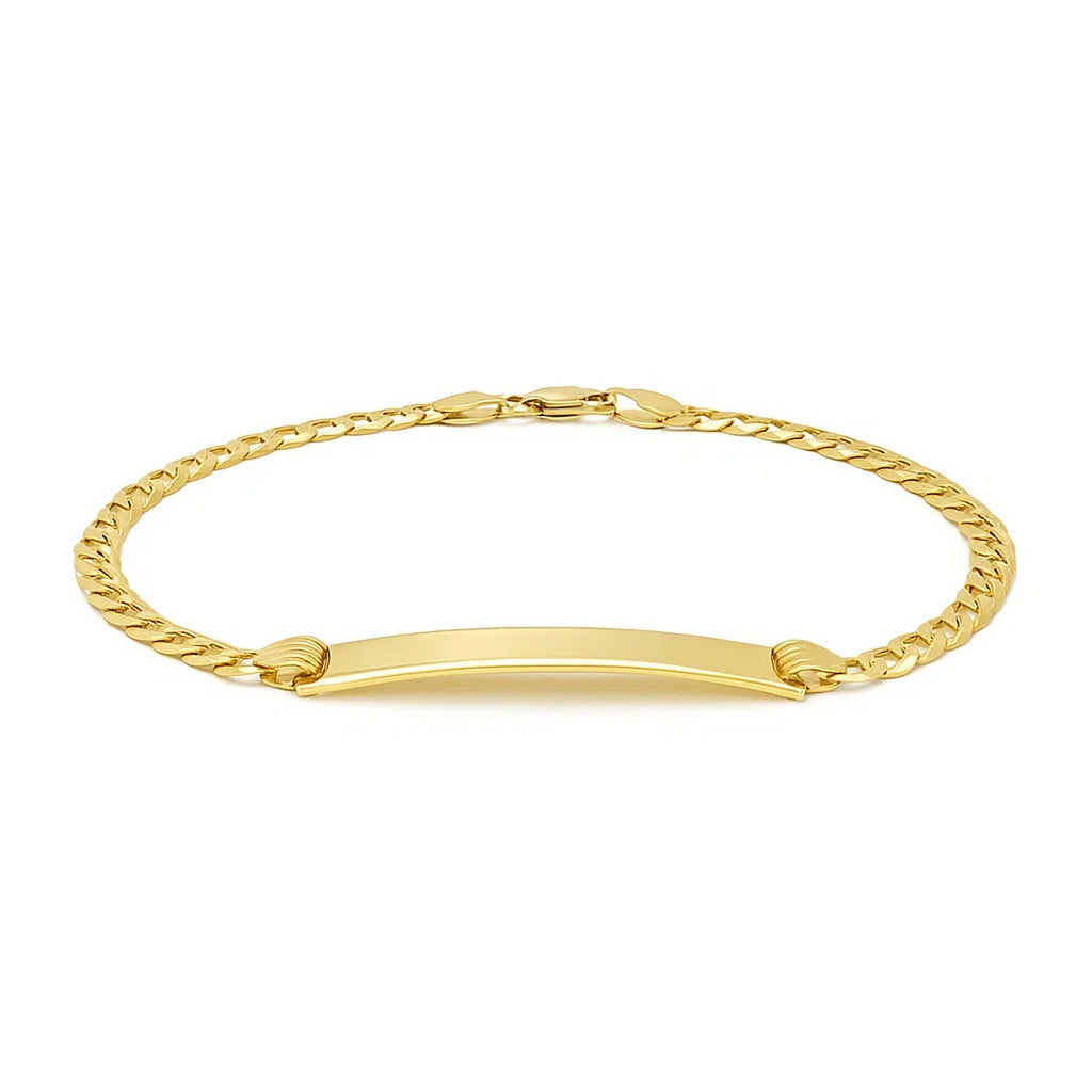 14k yellow gold curb link children's ID bracelet with modern design and secure clasp, perfect for stylish young ones.