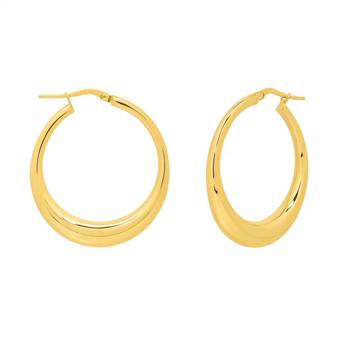 14k yellow gold oval electroform hoop earrings with a classic design, perfect for elegant occasions.