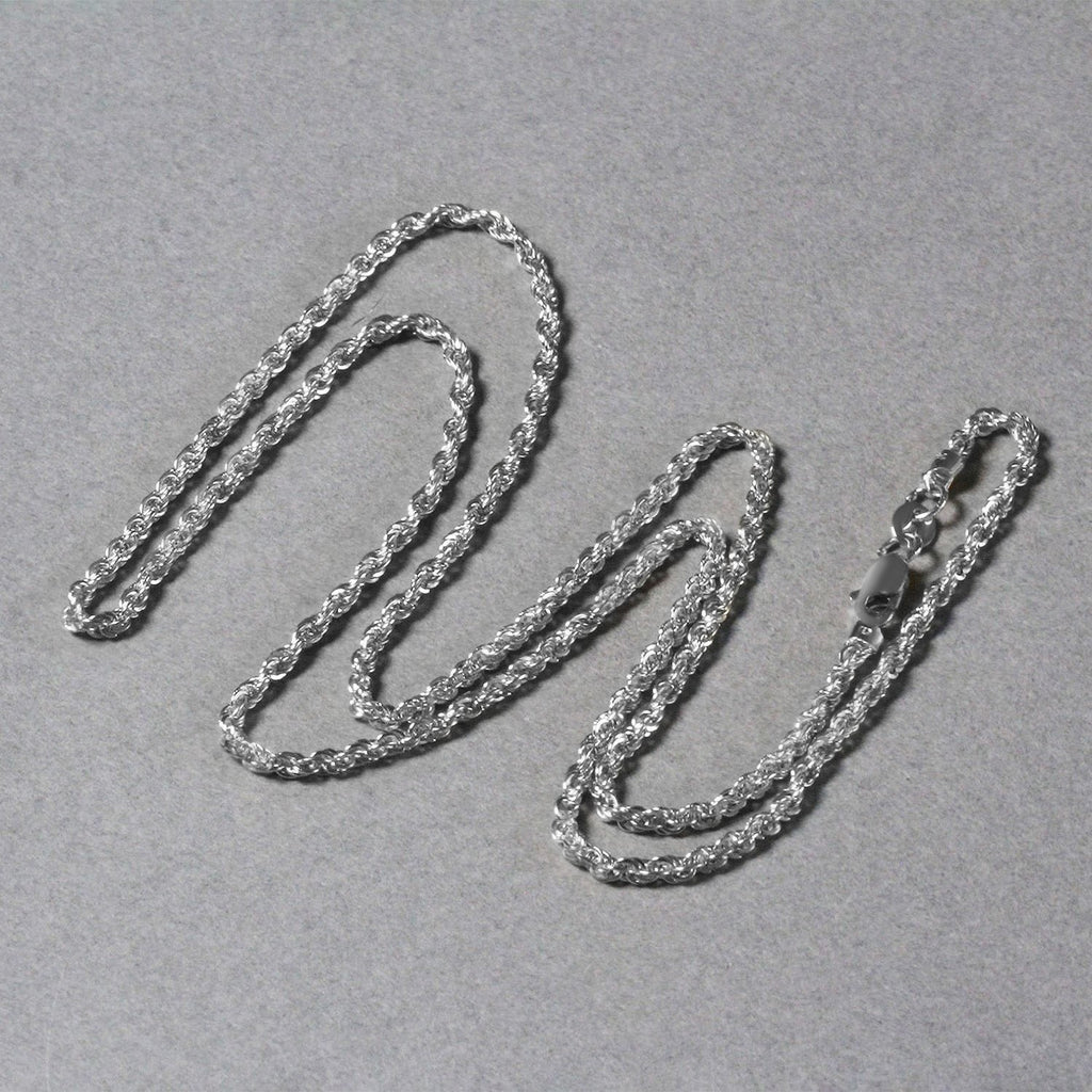 Elegant 14k white gold light rope chain, 2.00 mm, showcasing a refined design for sophisticated jewelry lovers.