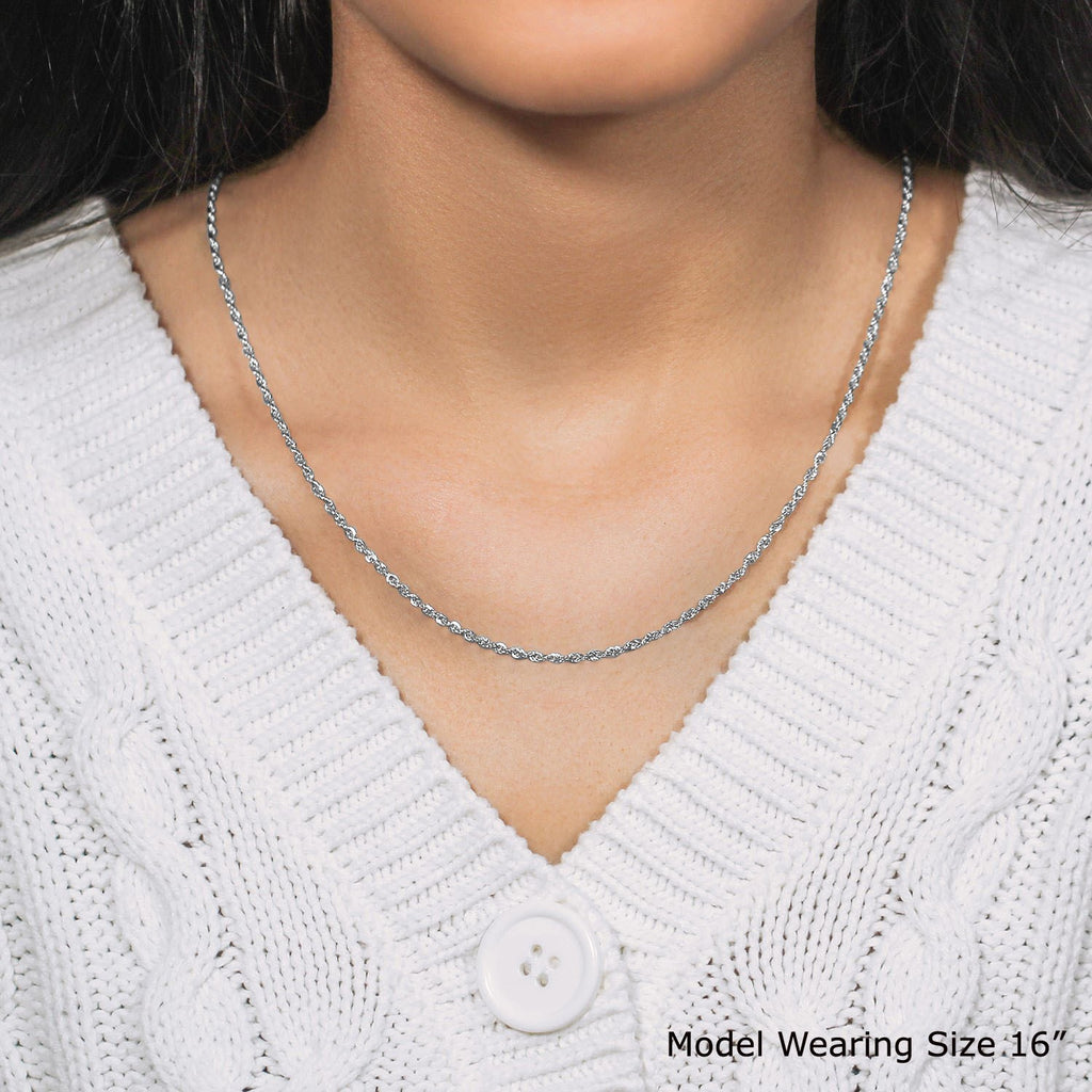 Elegant 14k white gold light rope chain (2.00 mm) showcasing a refined, timeless design for luxury jewelry enthusiasts.