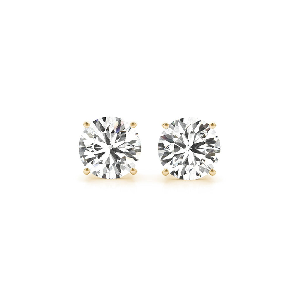 14k yellow gold stud earrings featuring 4 cttw certified IGI lab-grown diamonds in an elegant round design.