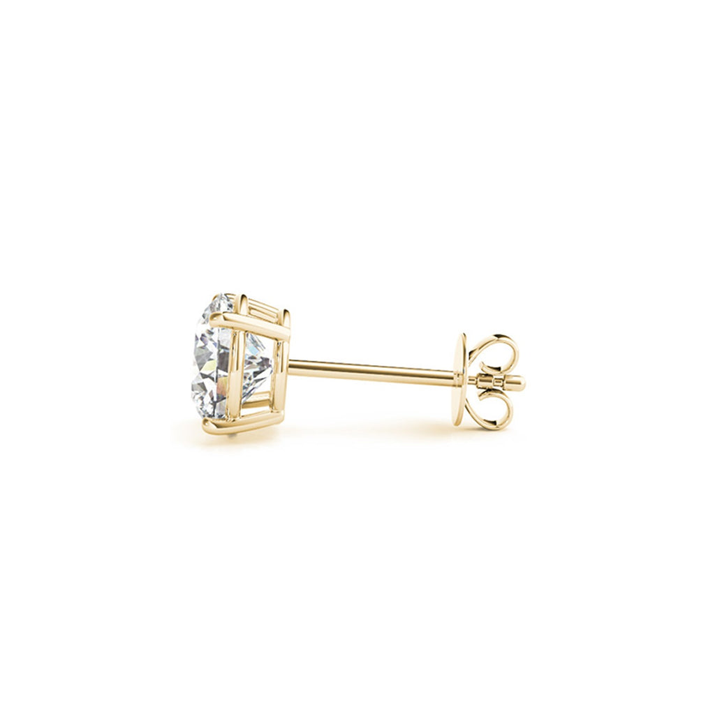 14k yellow gold stud earrings featuring 4 cttw certified IGI lab-grown diamonds in a classic round design.