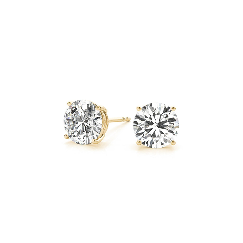 14k yellow gold stud earrings featuring 4 cttw certified IGI lab-grown diamonds in a timeless, elegant design.