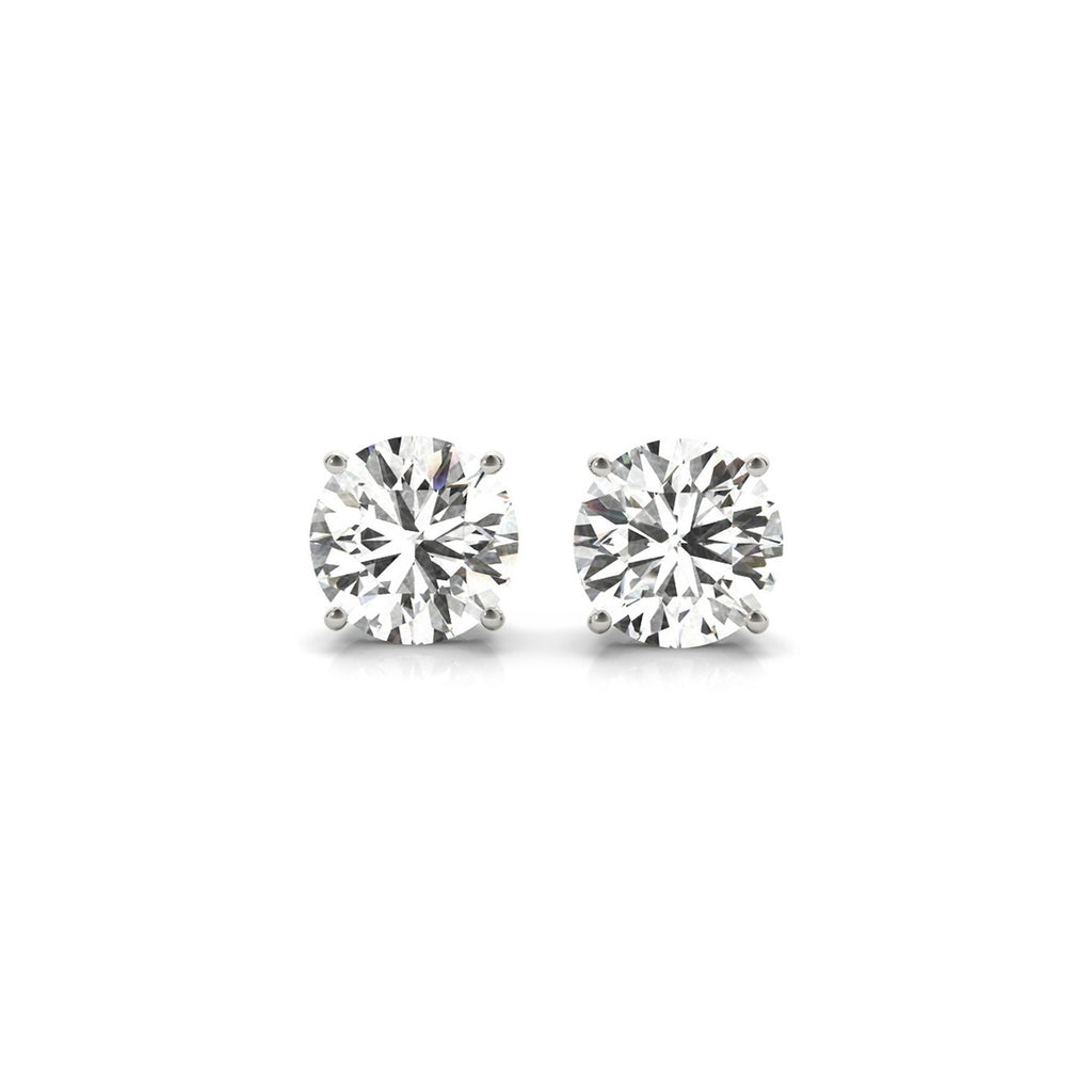 14k white gold round diamond stud earrings featuring G/VS2 diamonds in a modern, elegant design.
