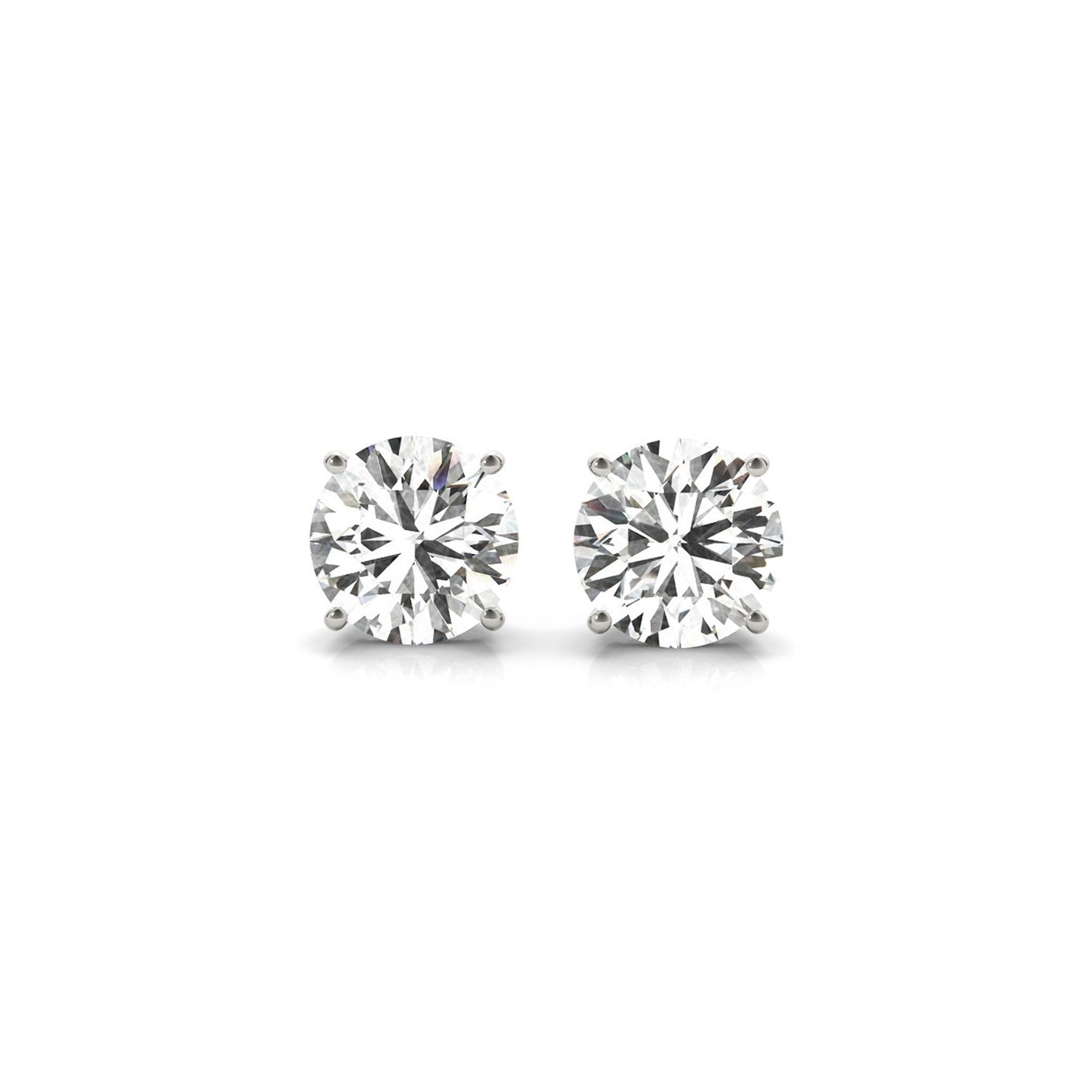 14k white gold round diamond stud earrings featuring G/VS2 diamonds in a modern, elegant design.