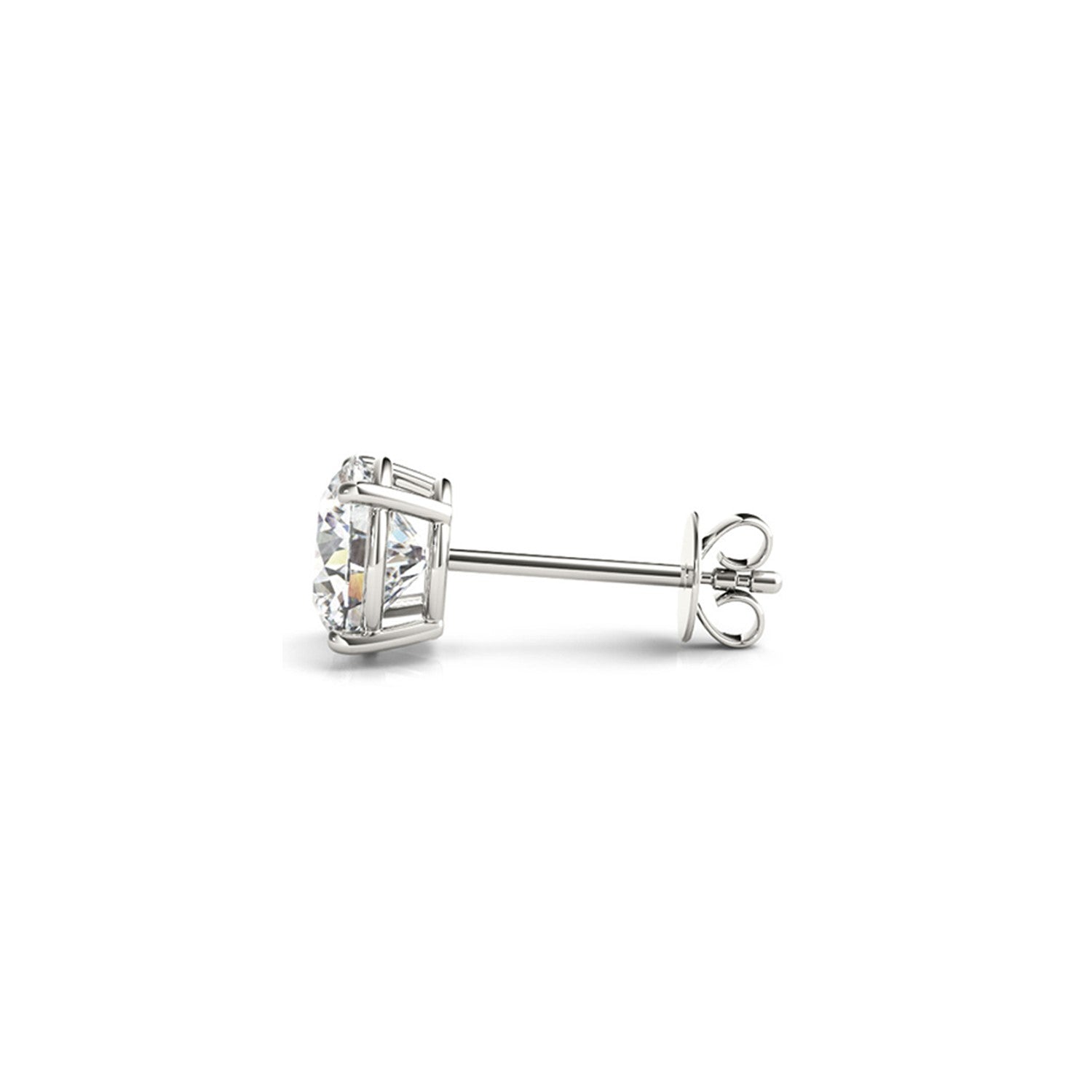 14k white gold round diamond stud earrings featuring G/VS2 diamonds, modern design with timeless elegance.