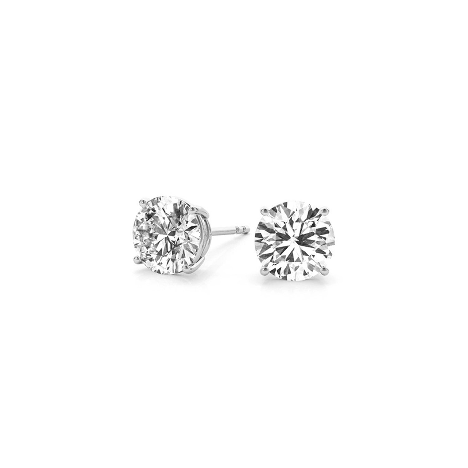 14k white gold round diamond stud earrings featuring 3 cttw G/VS2 diamonds in a modern, elegant design.