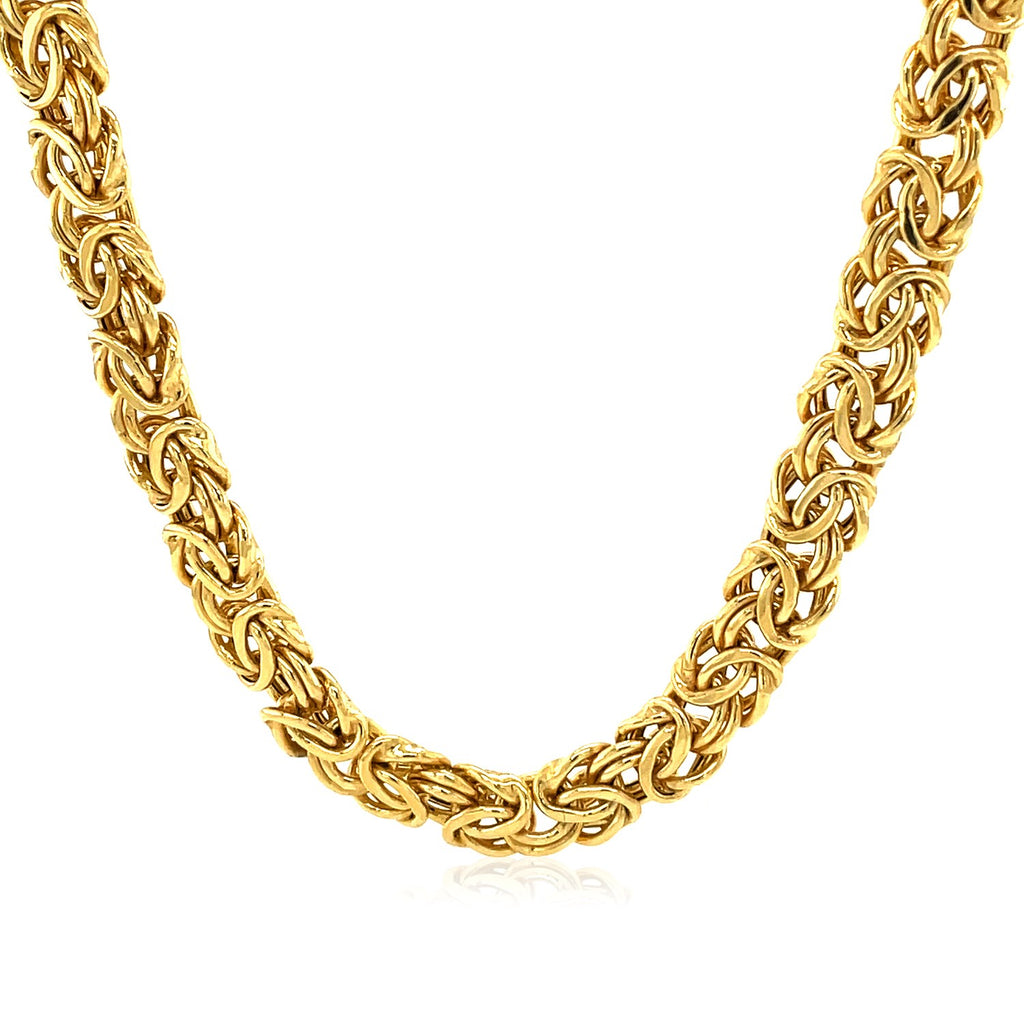 14k yellow gold Byzantine motif chain necklace featuring elegant links for a modern, luxurious look.