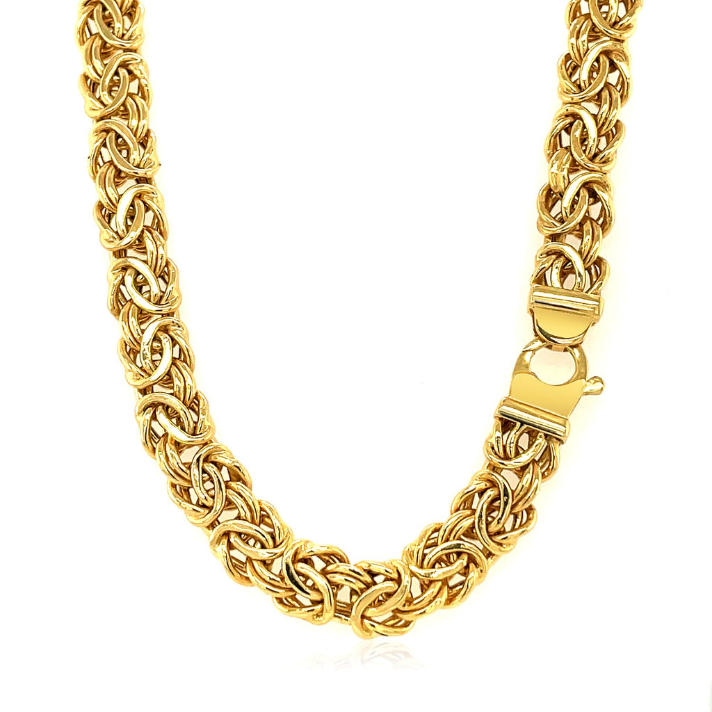 14k yellow gold Byzantine motif chain necklace featuring elegant links in a modern design for a luxurious look.